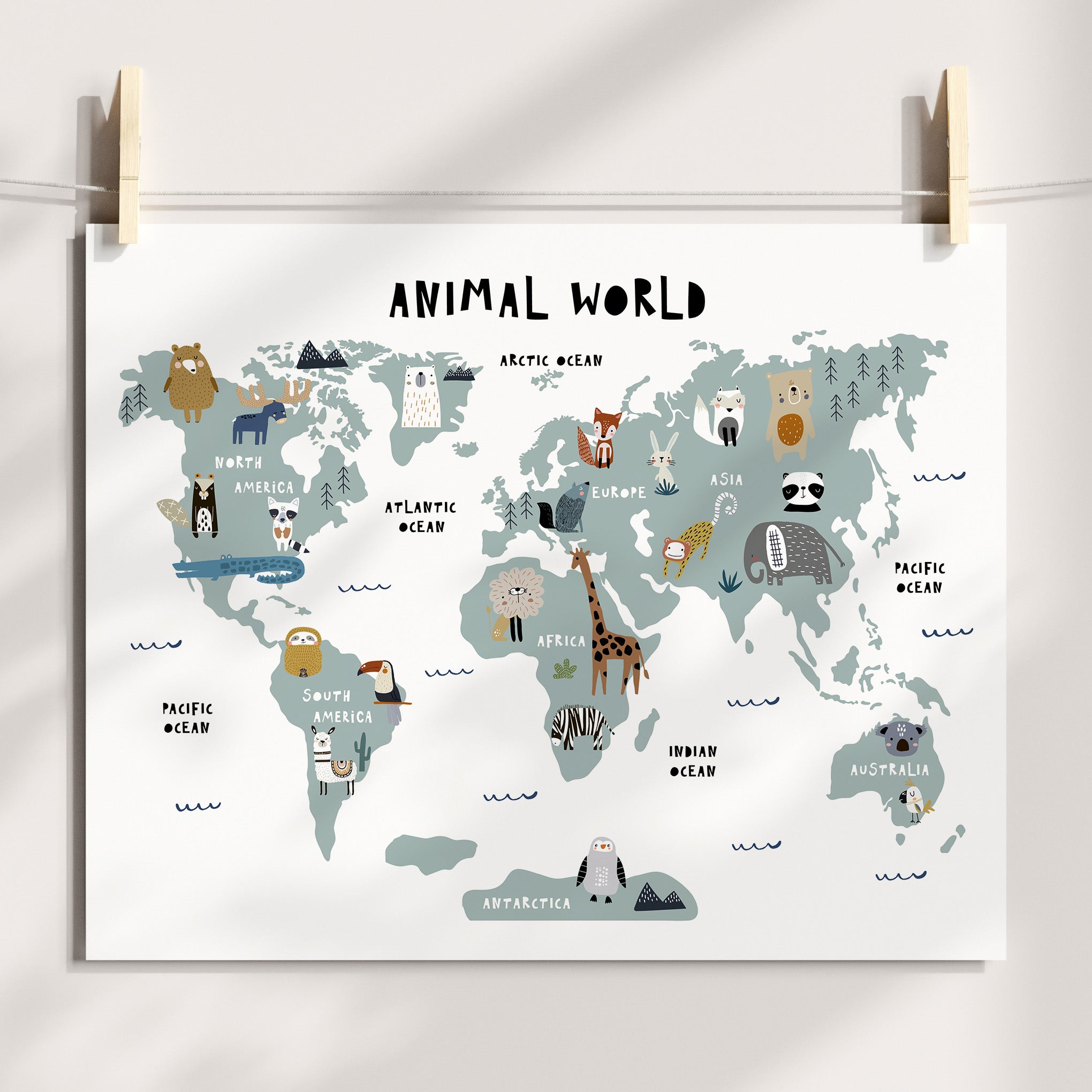 Animal World Map Print