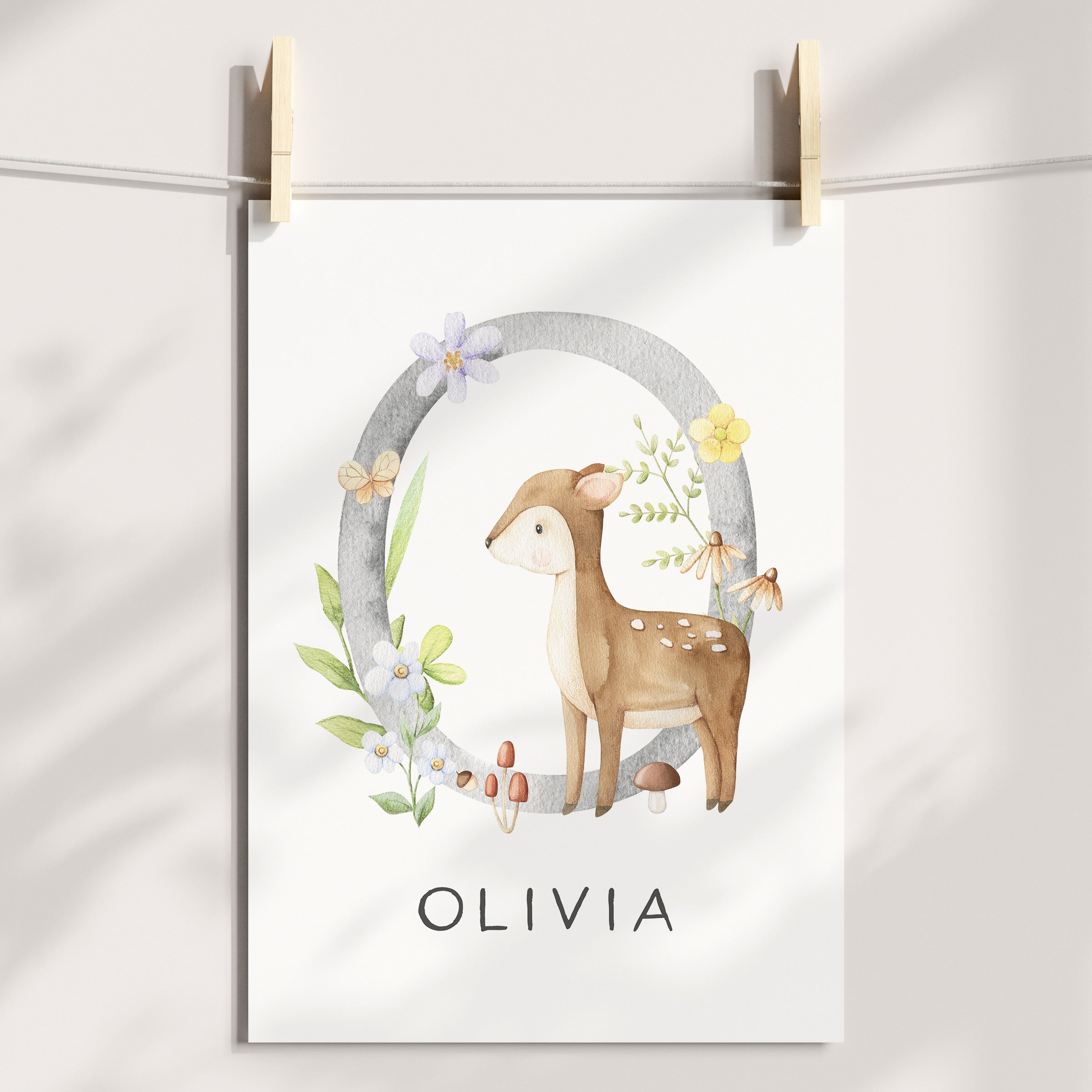 Woodland Deer Name Print