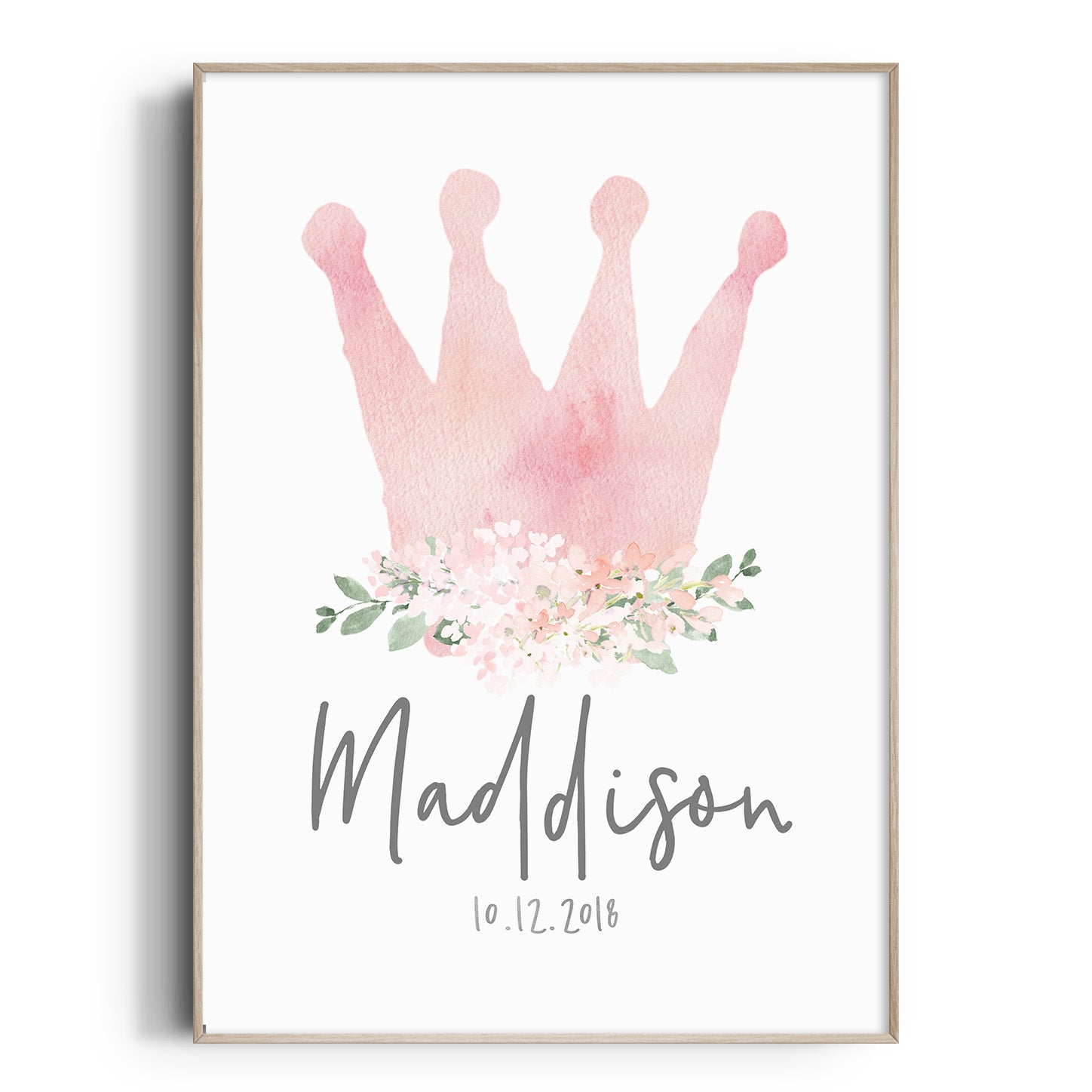 Pink Watercolour Crown Name Print