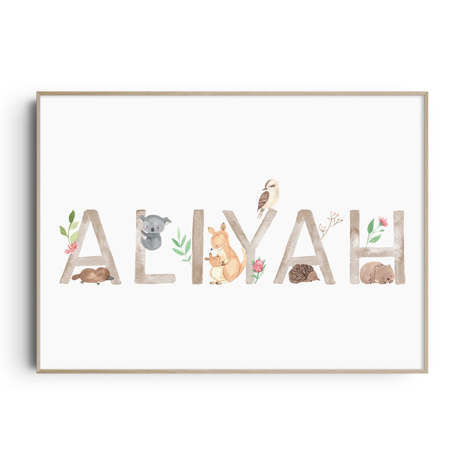 Australian Animals Floral Name Print