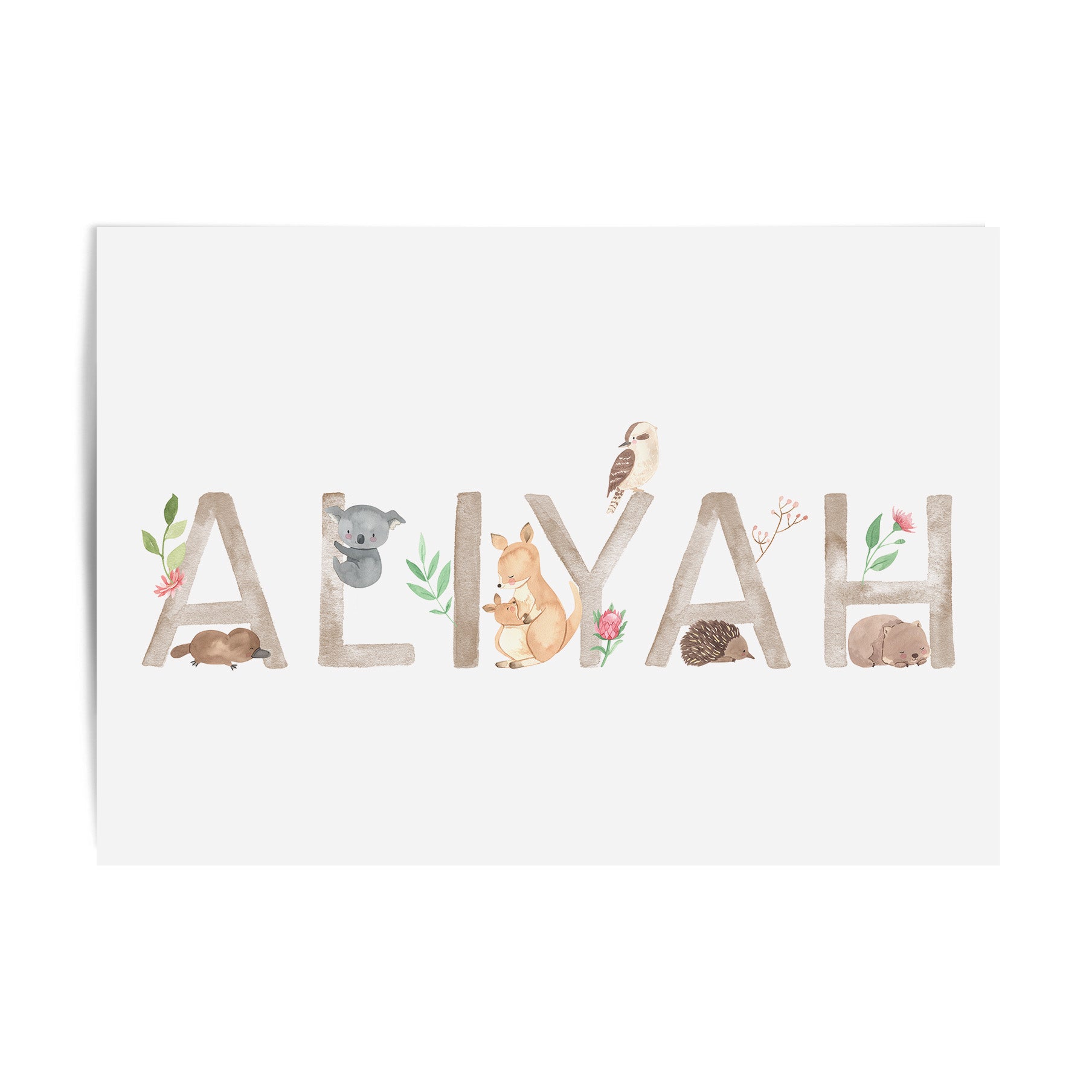 Australian Animals Floral Name Print