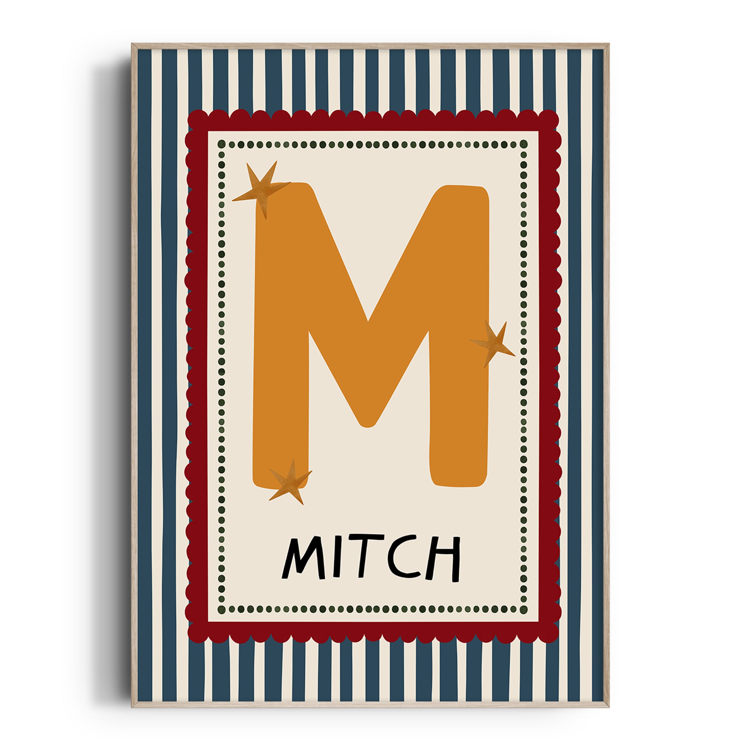 Dark Blue Stripe Letter & Name Print