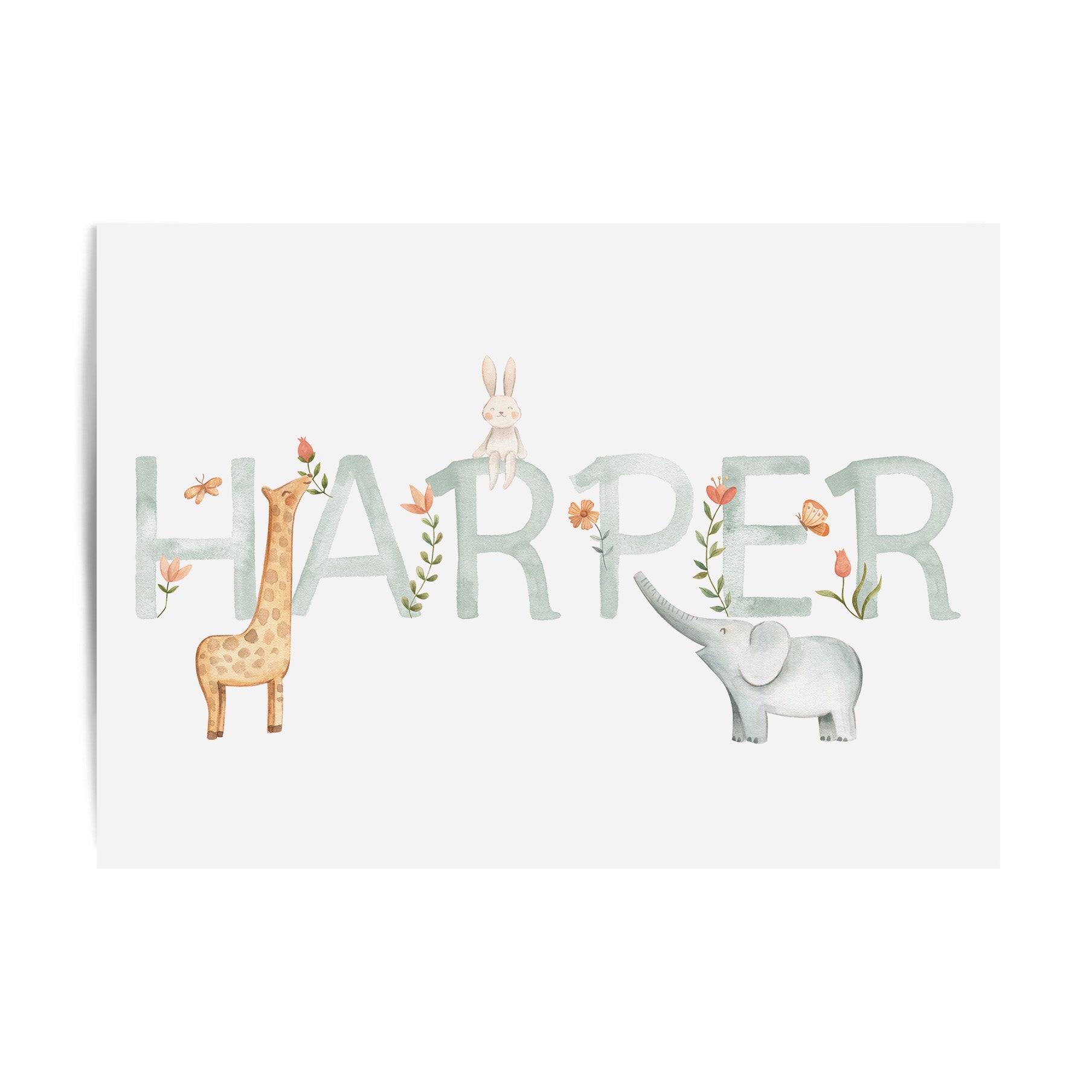 Floral Safari & Jungle Animal Name Print
