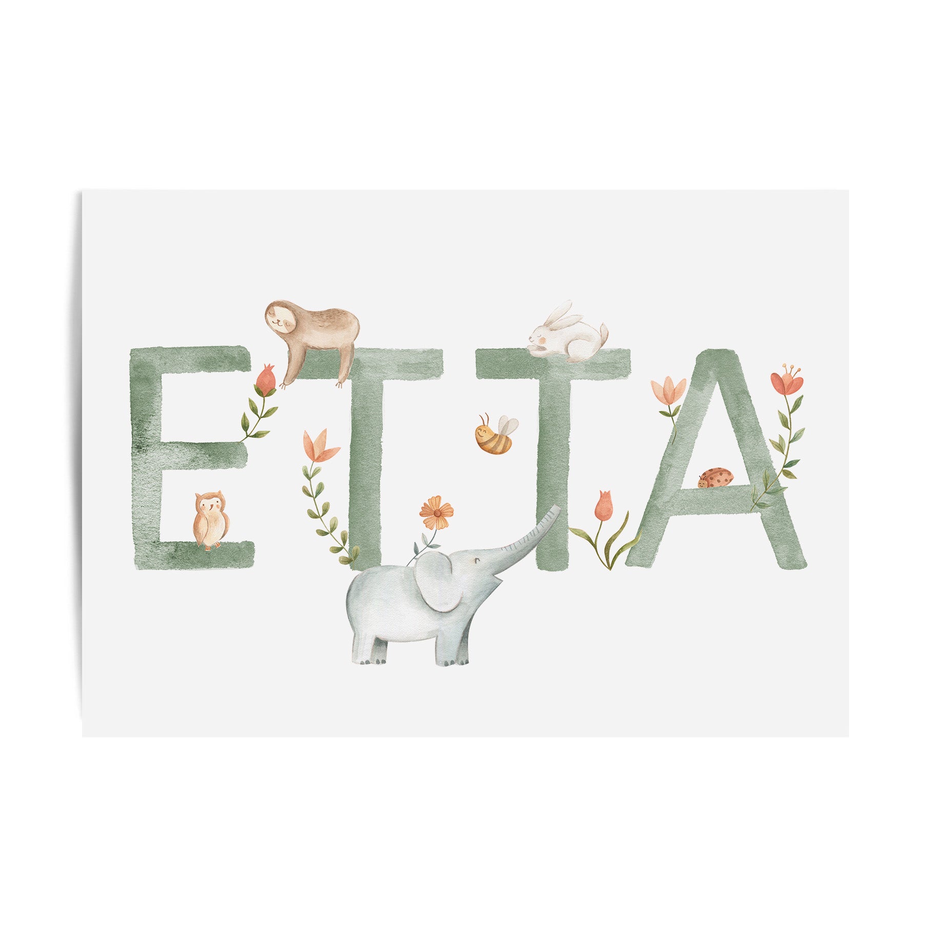 Floral Safari & Jungle Animal Name Print