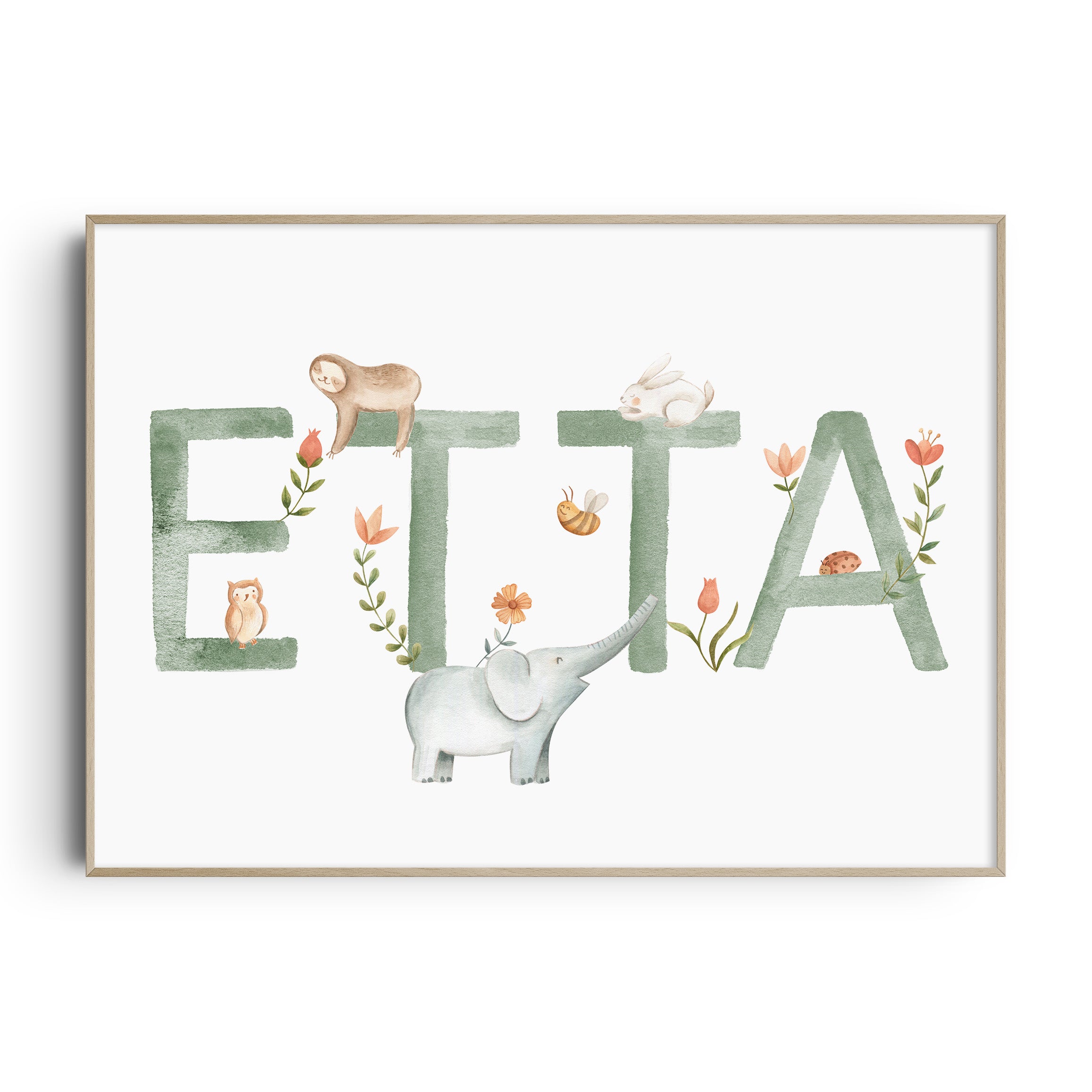 Floral Safari & Jungle Animal Name Print