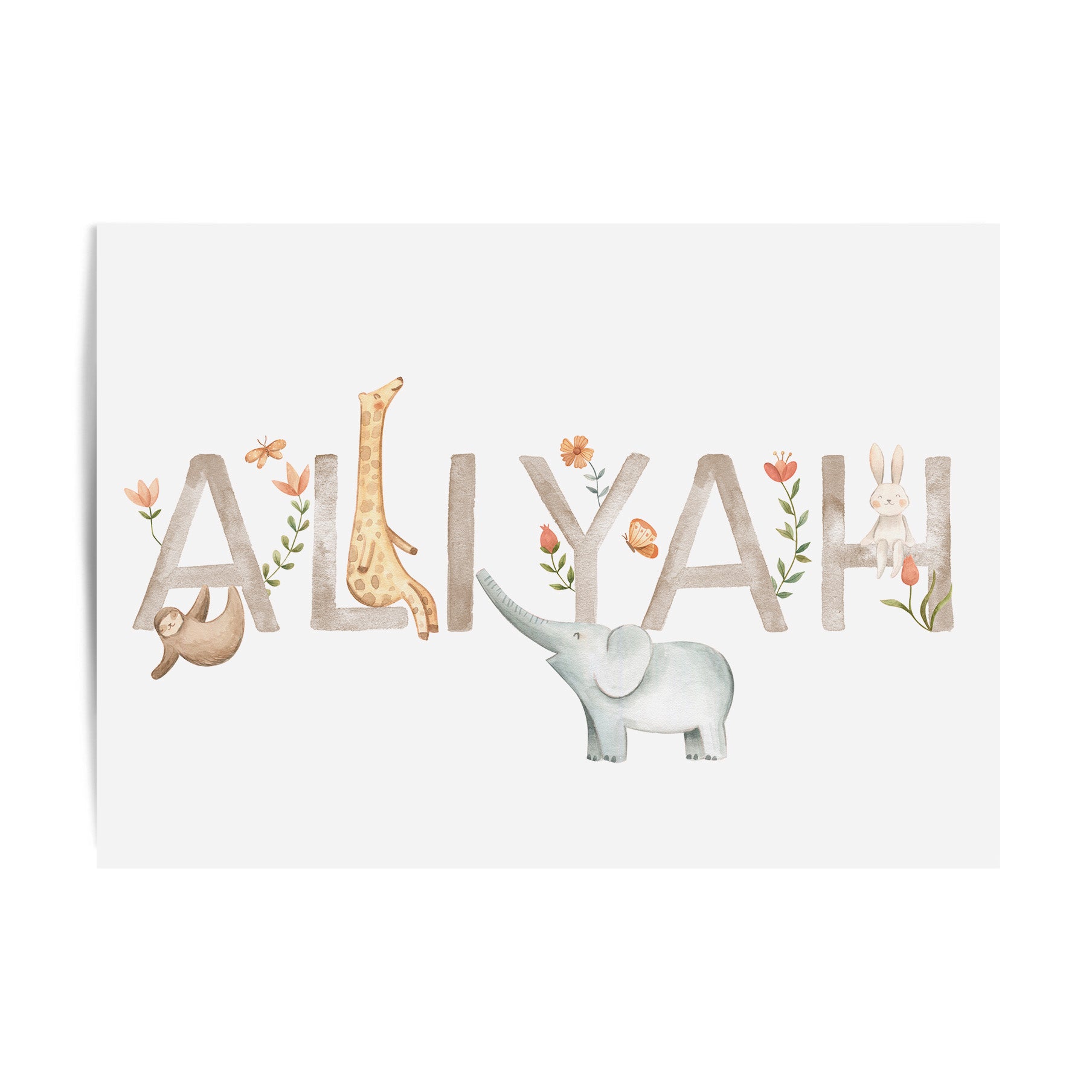 Floral Safari & Jungle Animal Name Print