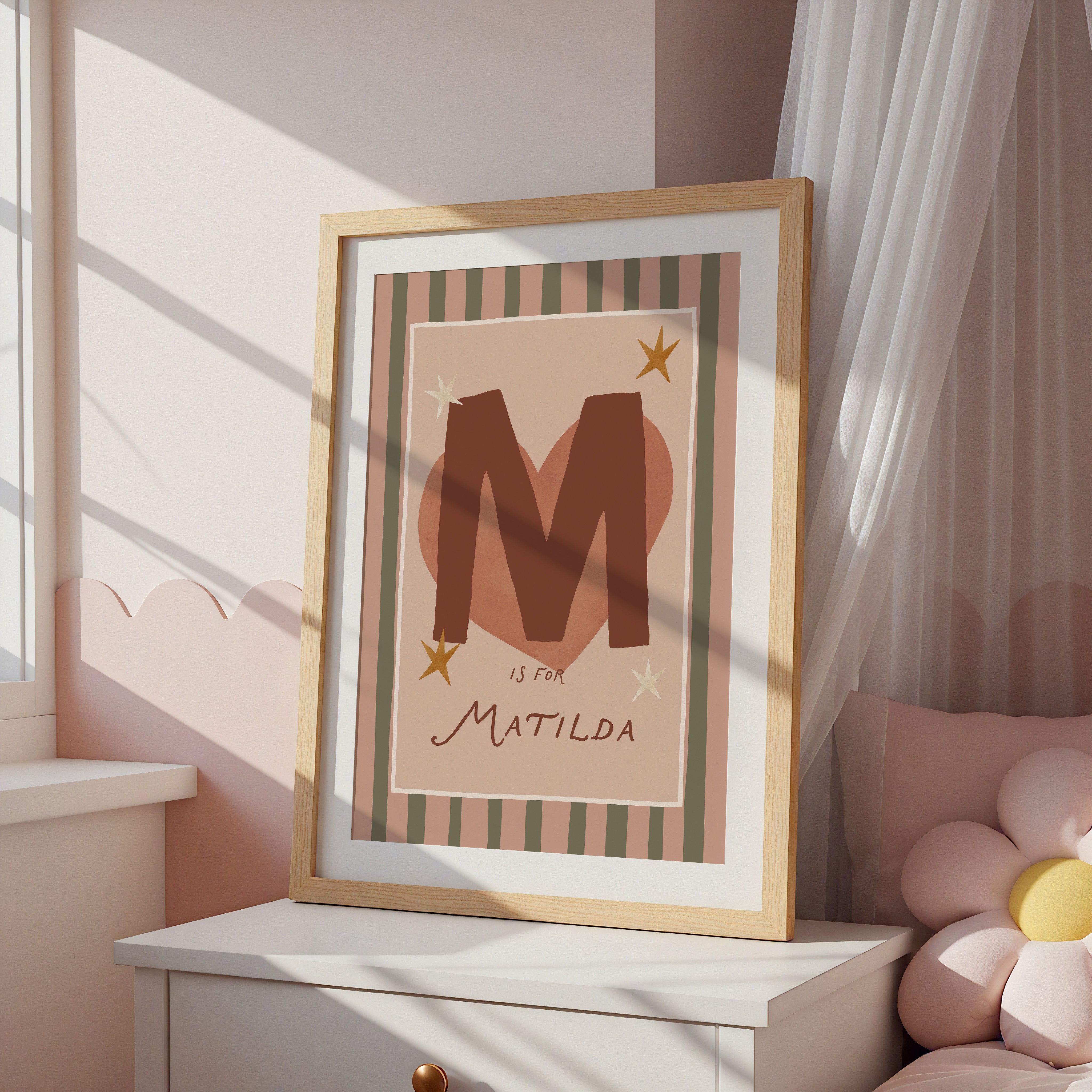 Stripe Whimsy Heart Letter & Name Print