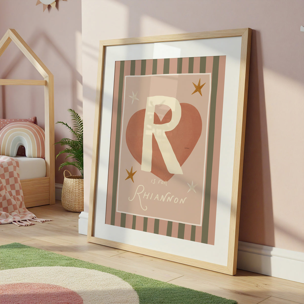 Stripe Whimsy Heart Letter & Name Print