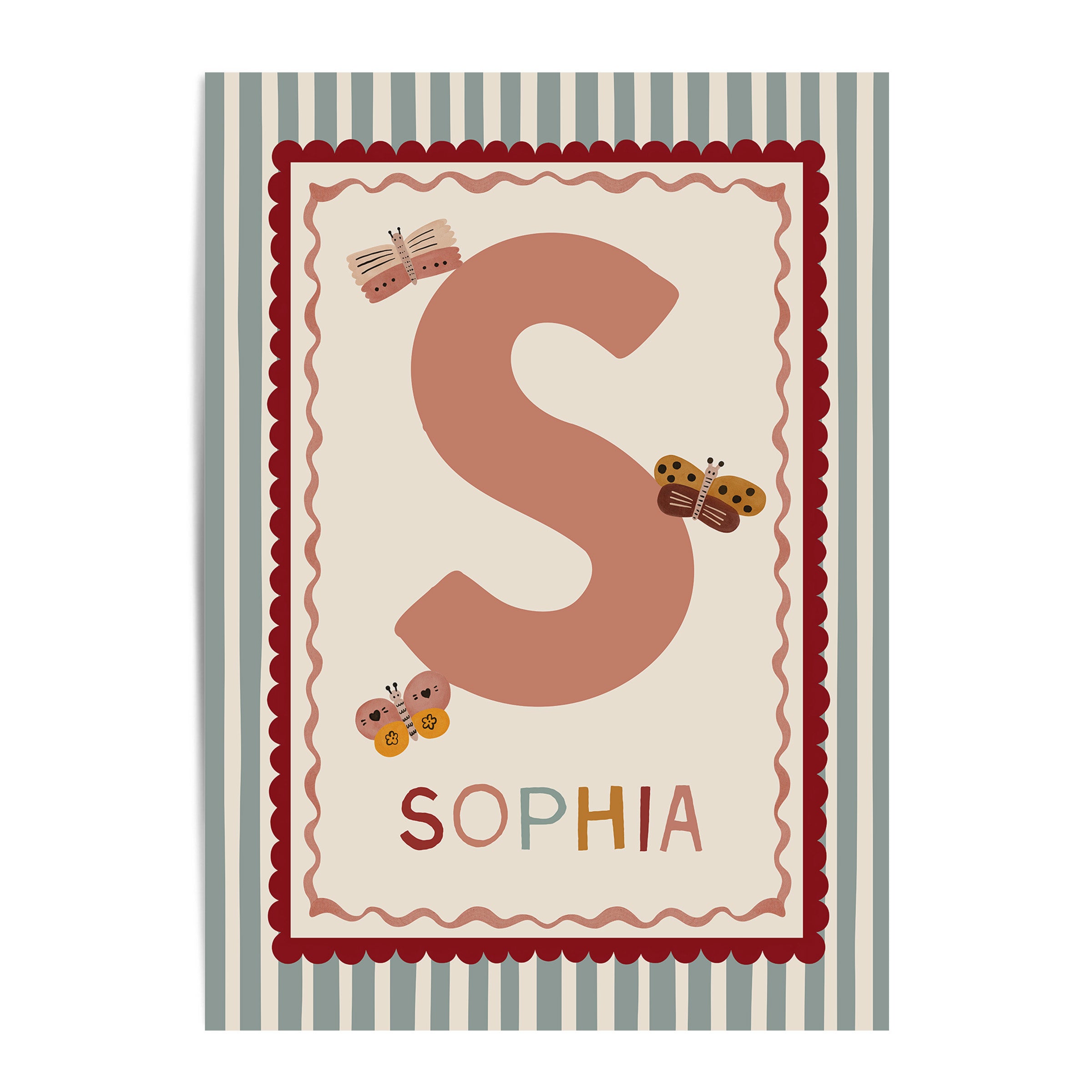 Stripe Butterfly Name & Initial Print