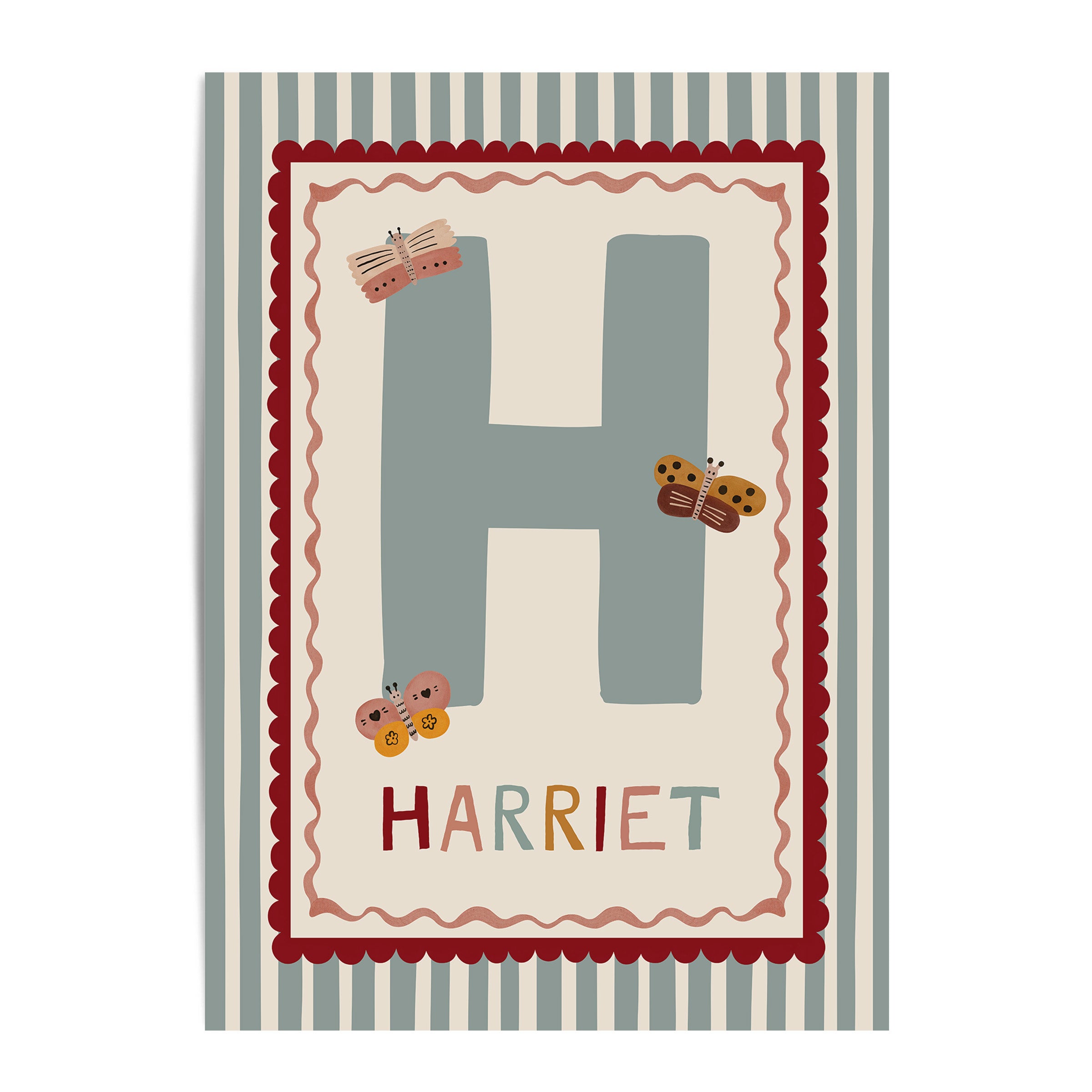 Stripe Butterfly Name & Initial Print