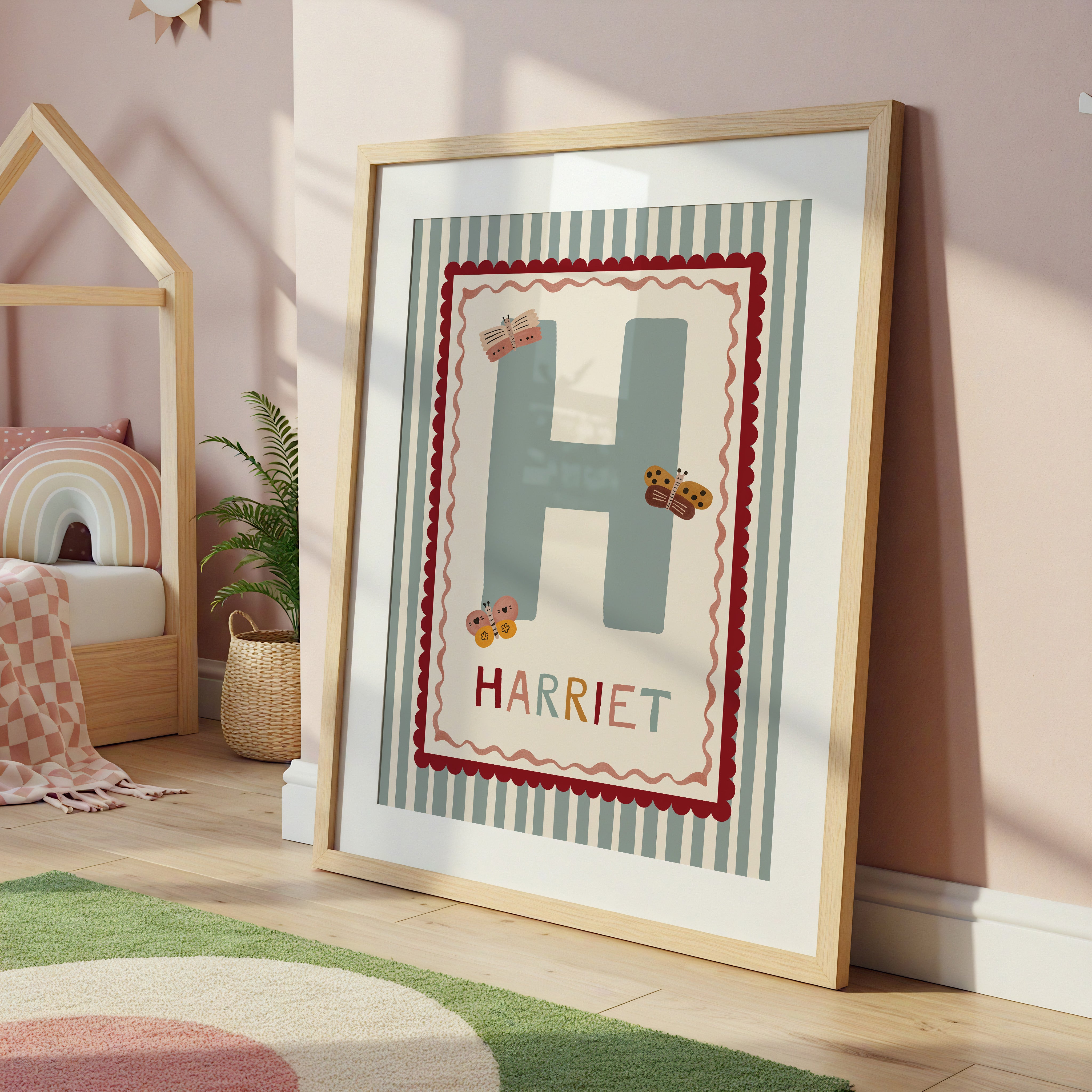 Stripe Butterfly Name & Initial Print