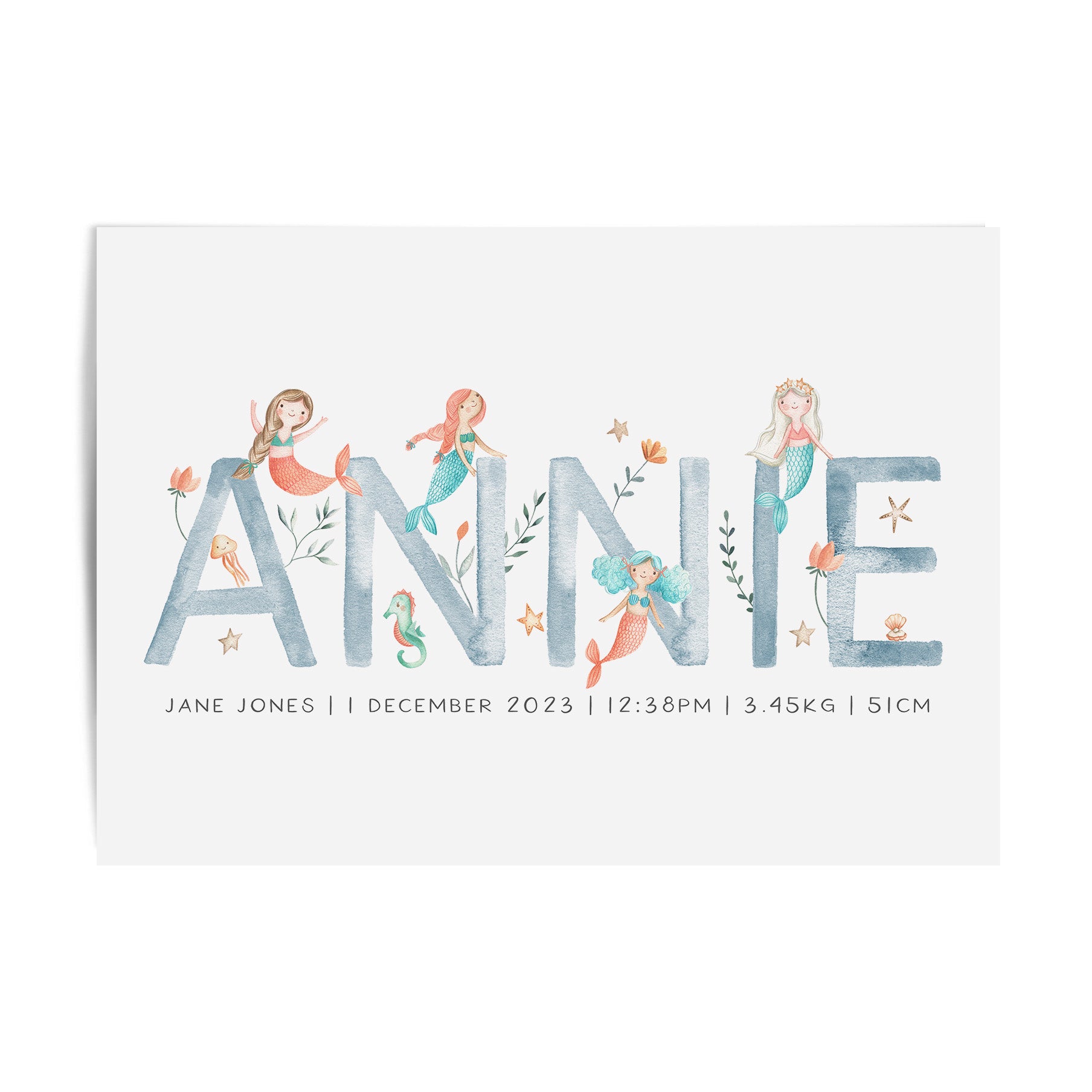 Mermaid Name & Birth Print