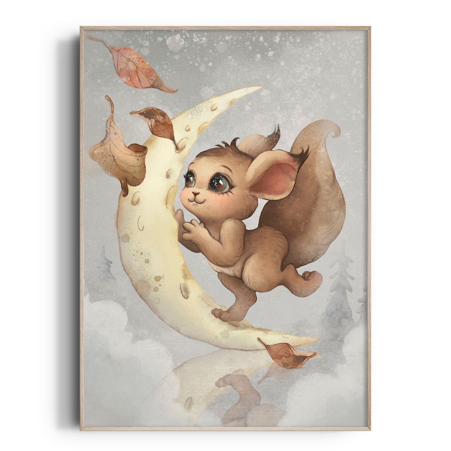Whimsical Moon & Squirrel Print