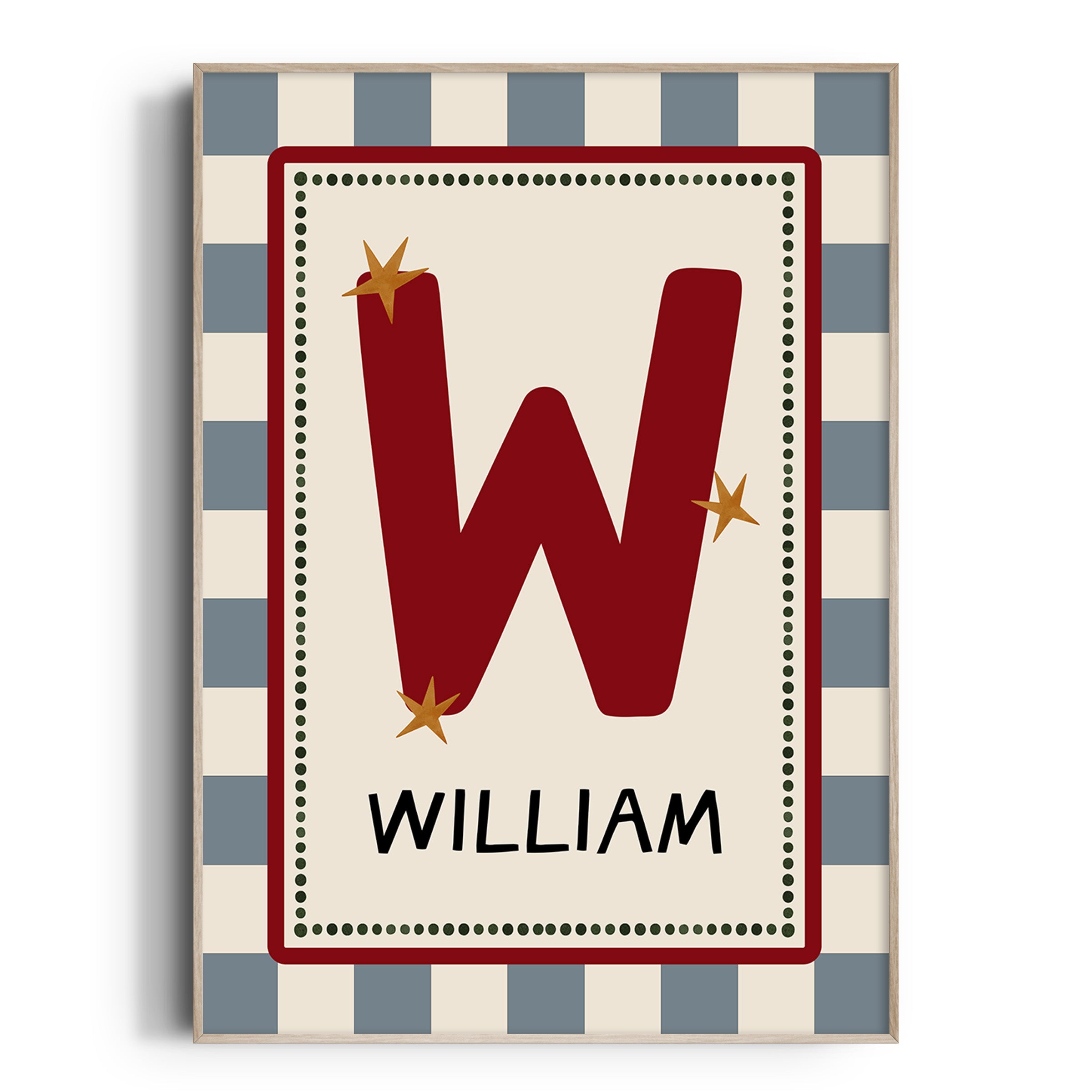 Blue Check Letter & Name Print
