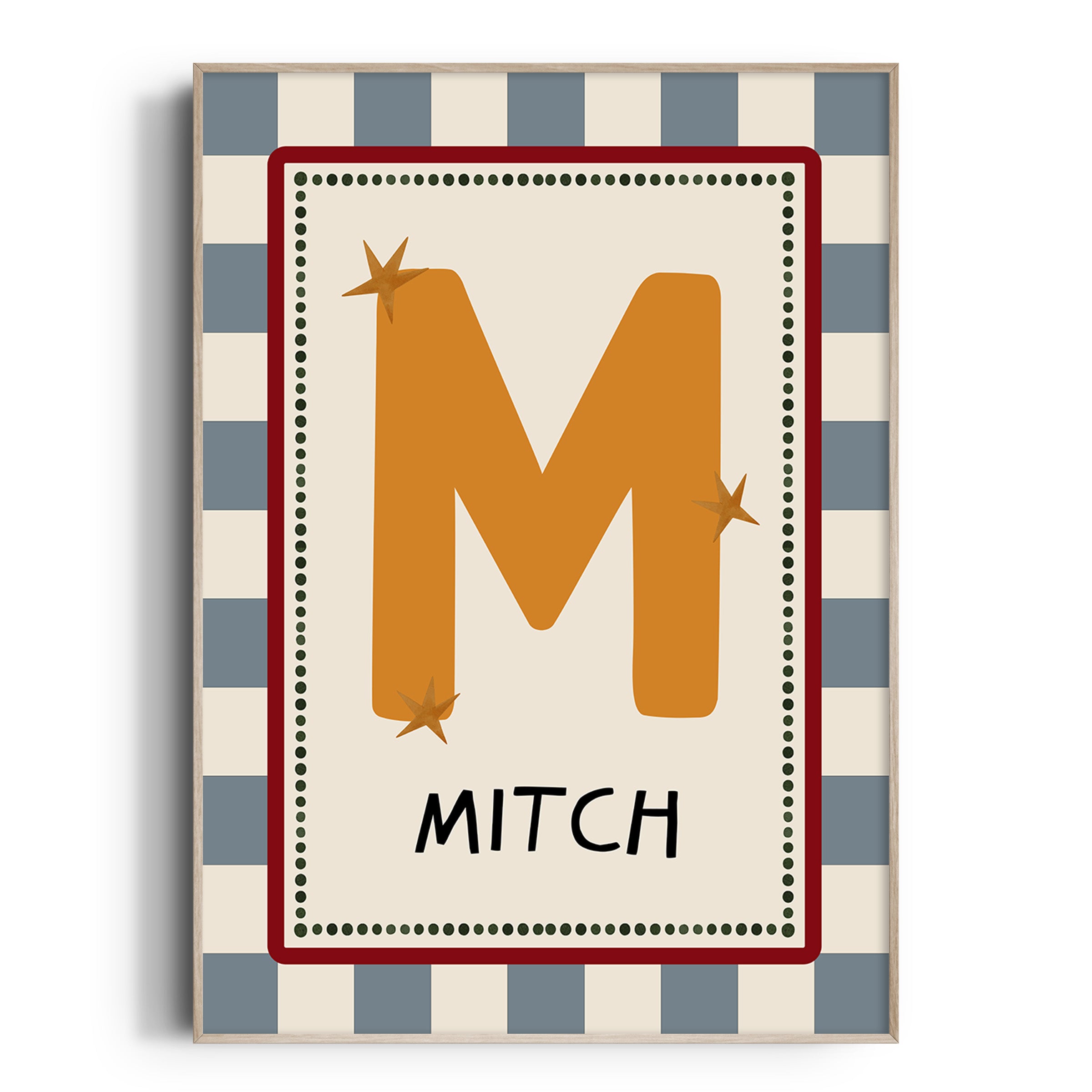 Blue Check Letter & Name Print