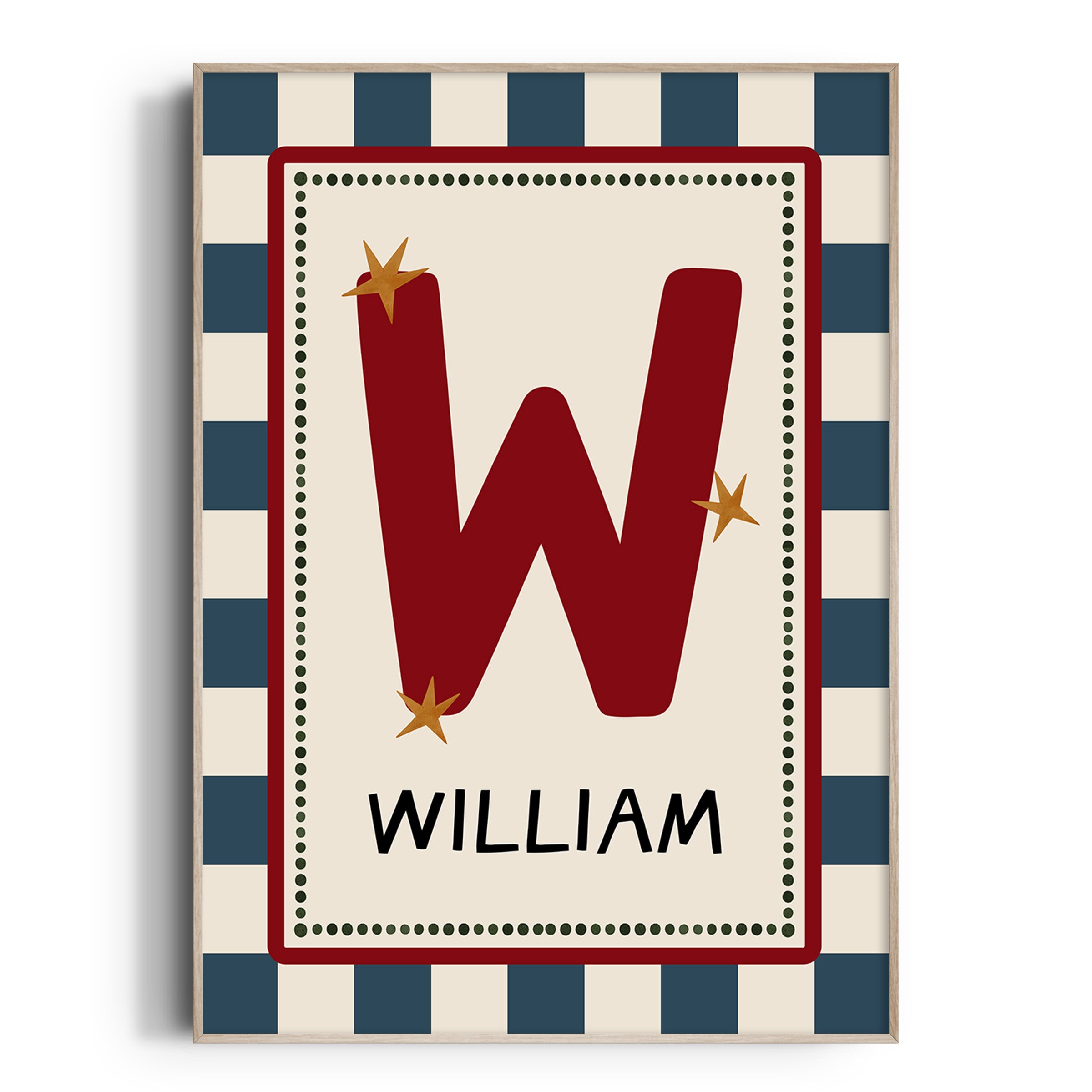 Blue Check Letter & Name Print