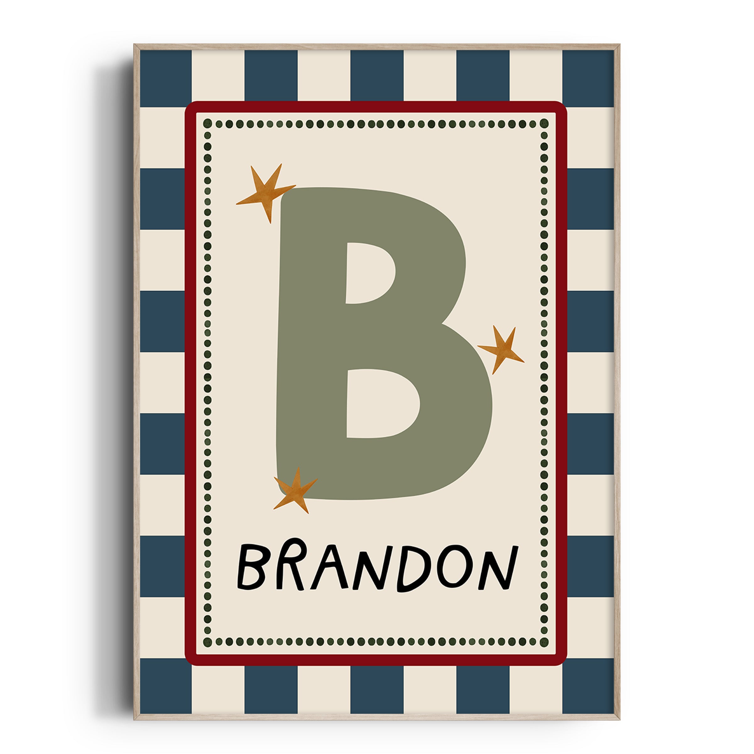Blue Check Letter & Name Print