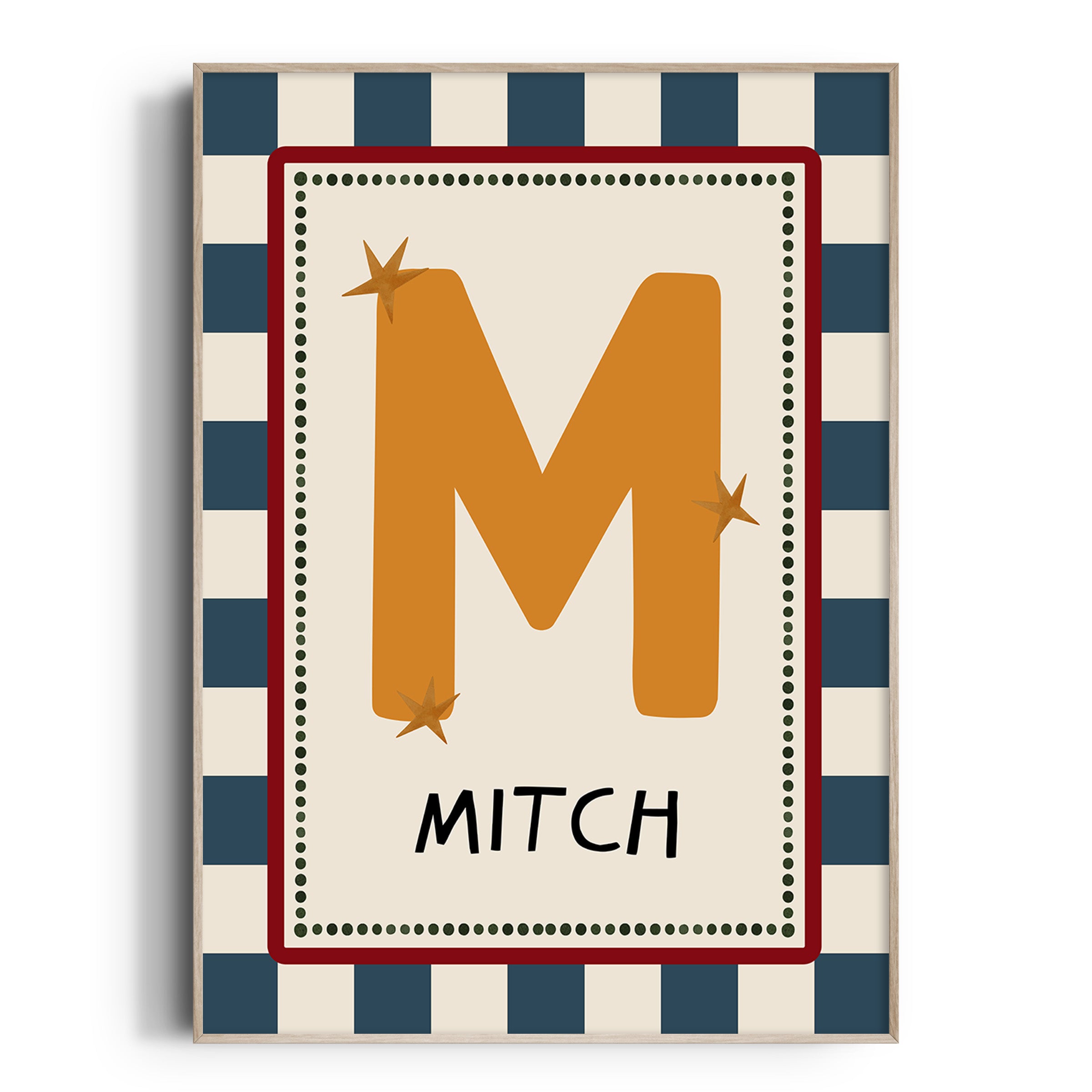 Blue Check Letter & Name Print