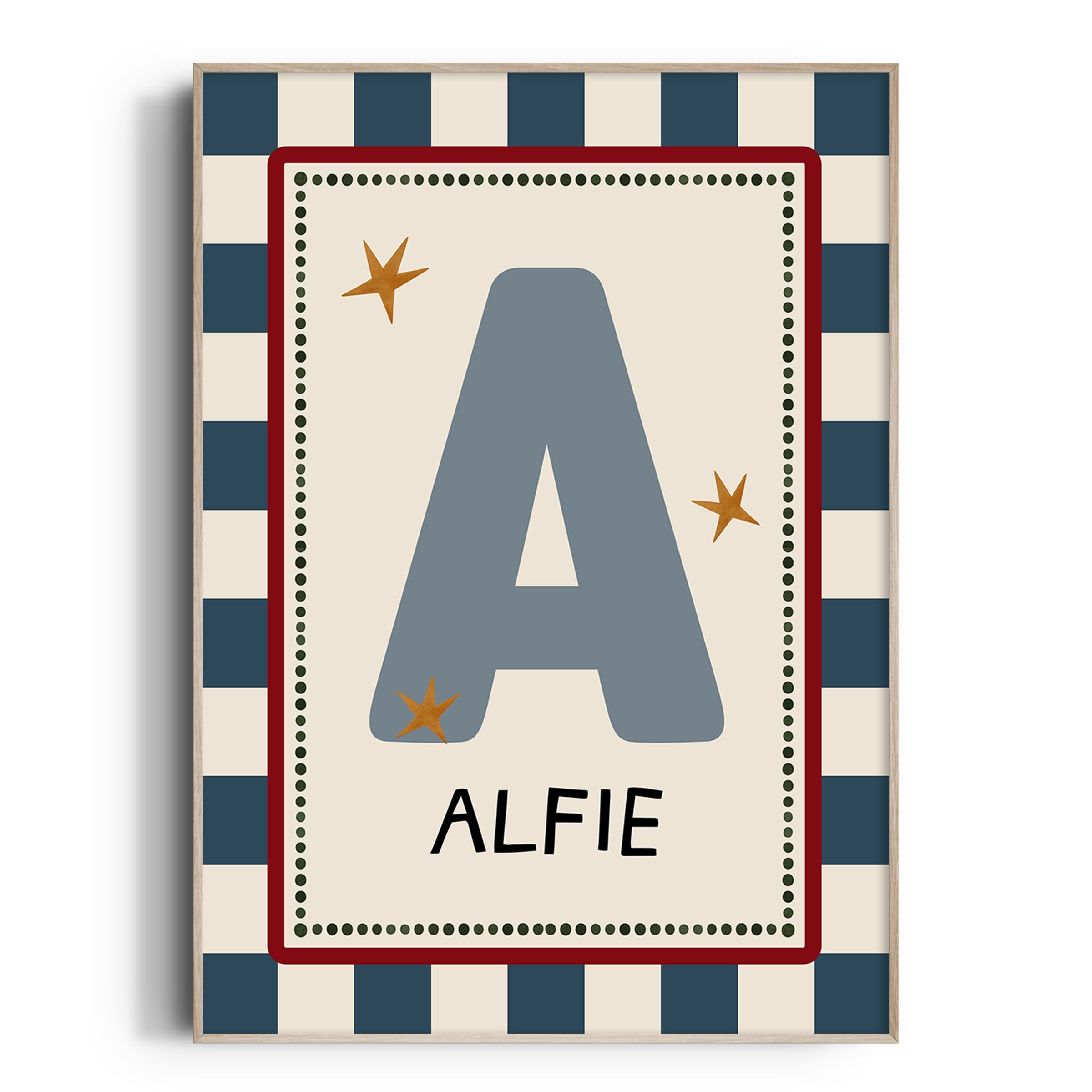 Blue Check Letter & Name Print
