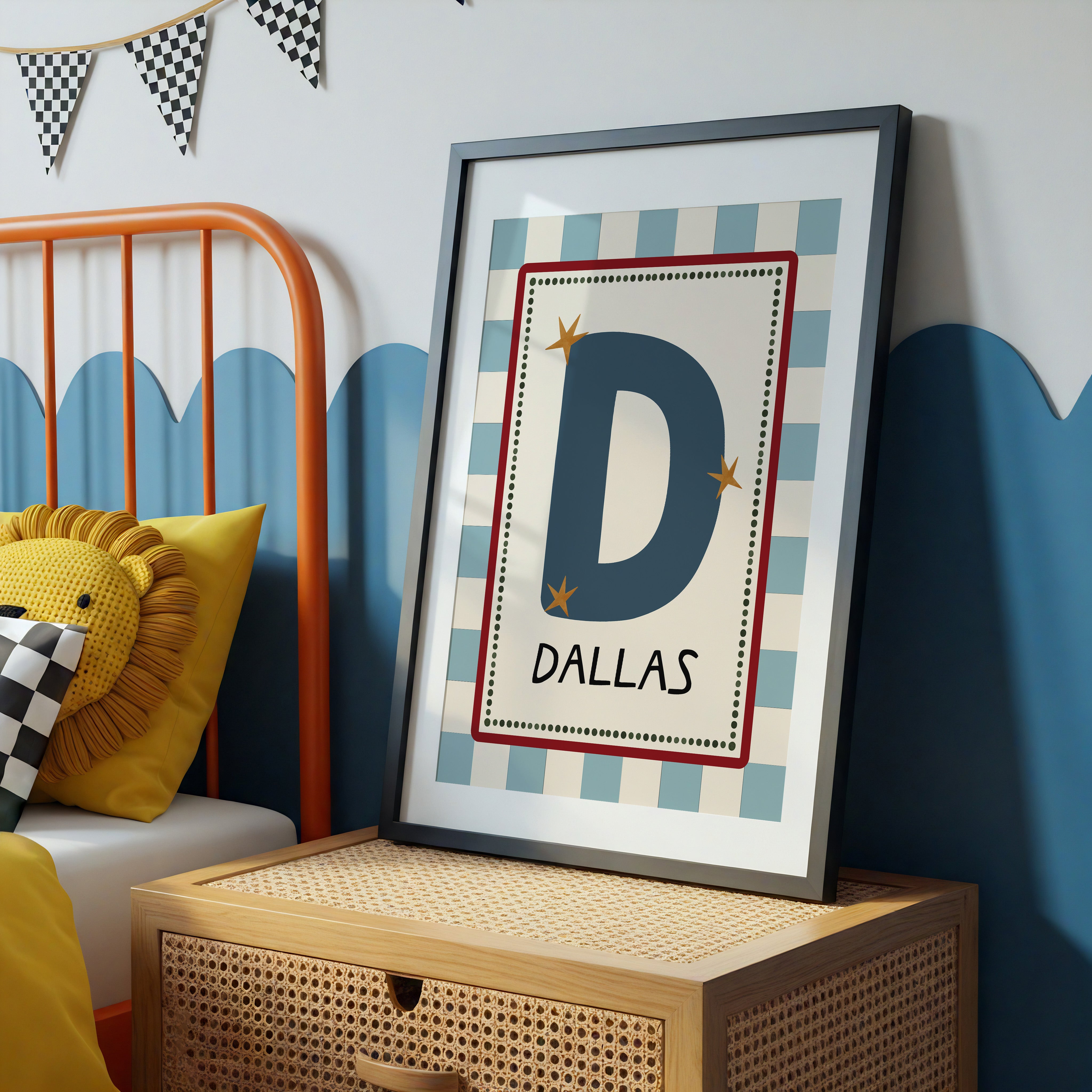 Blue Check Letter & Name Print