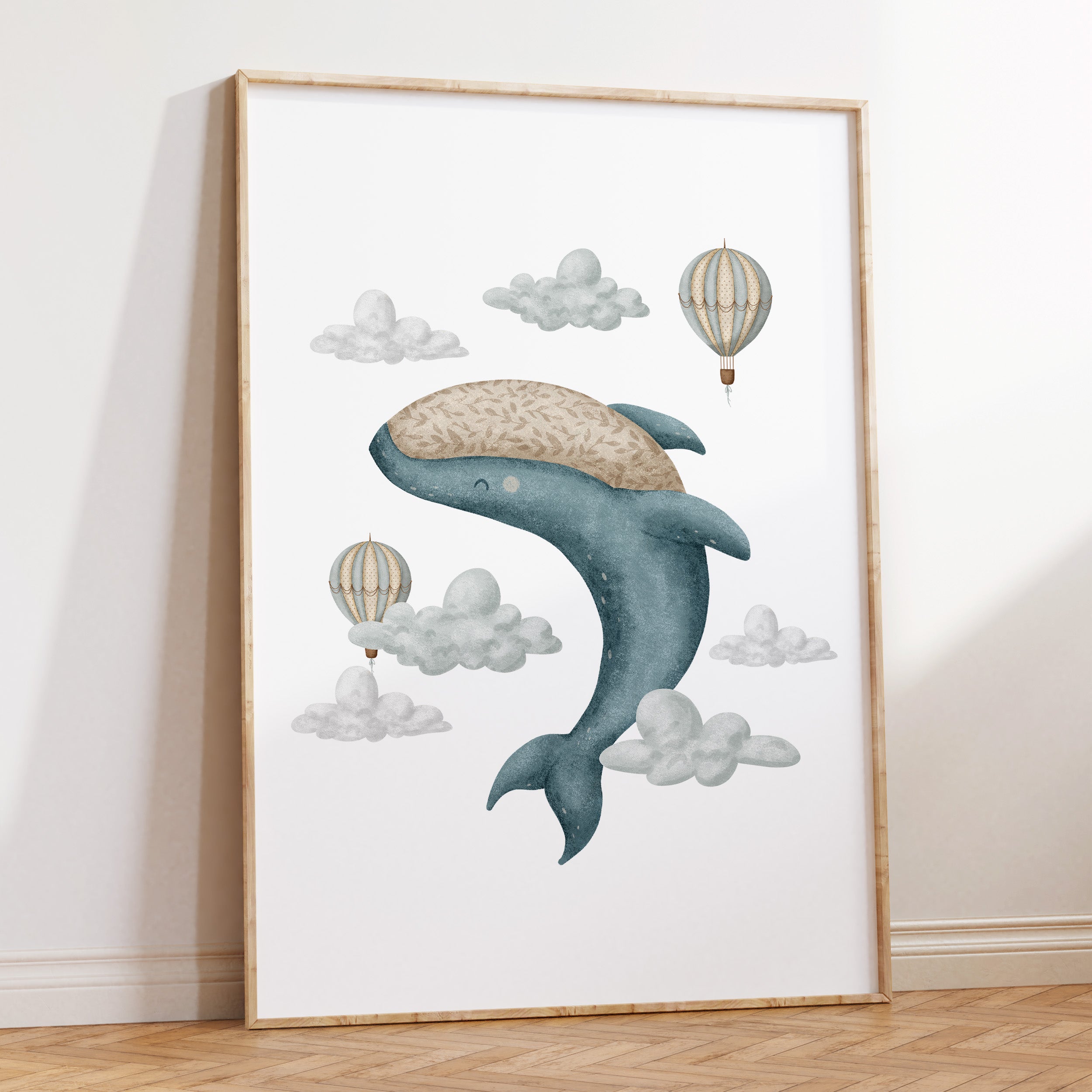 Boho Whale & Hot Air Balloon Print