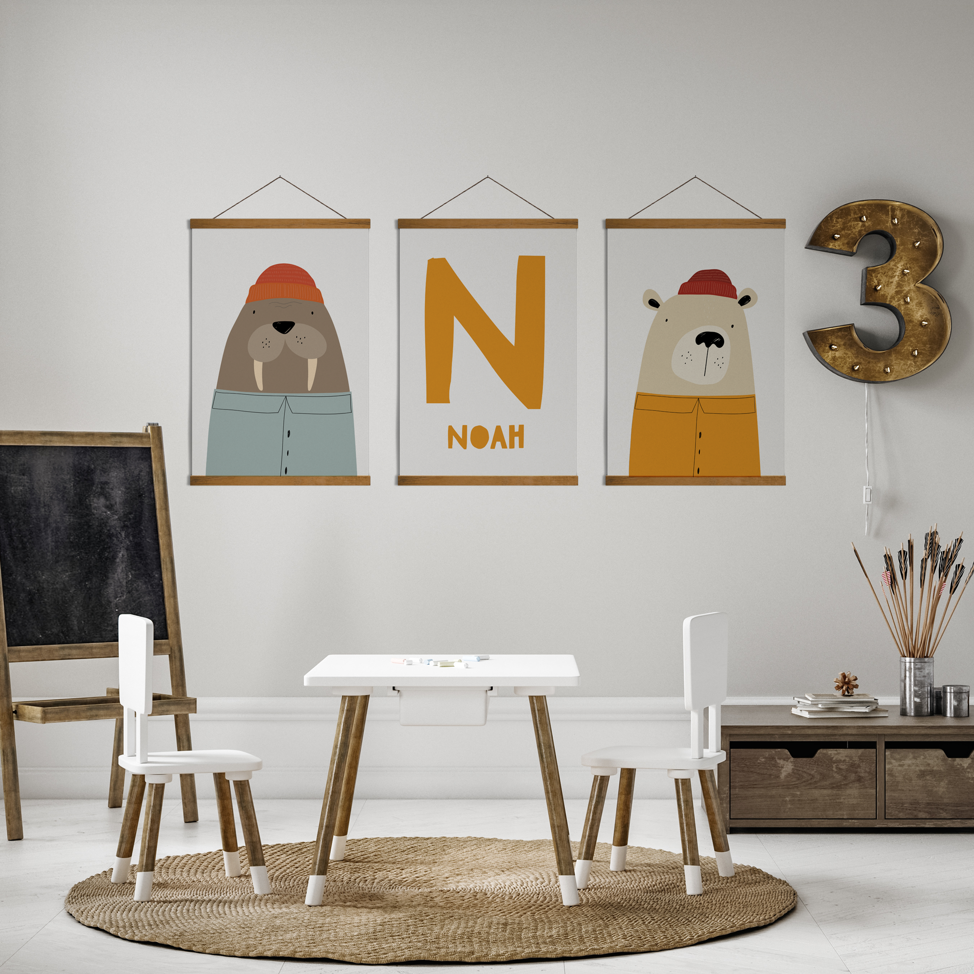 Walrus, Bear & Name Prints