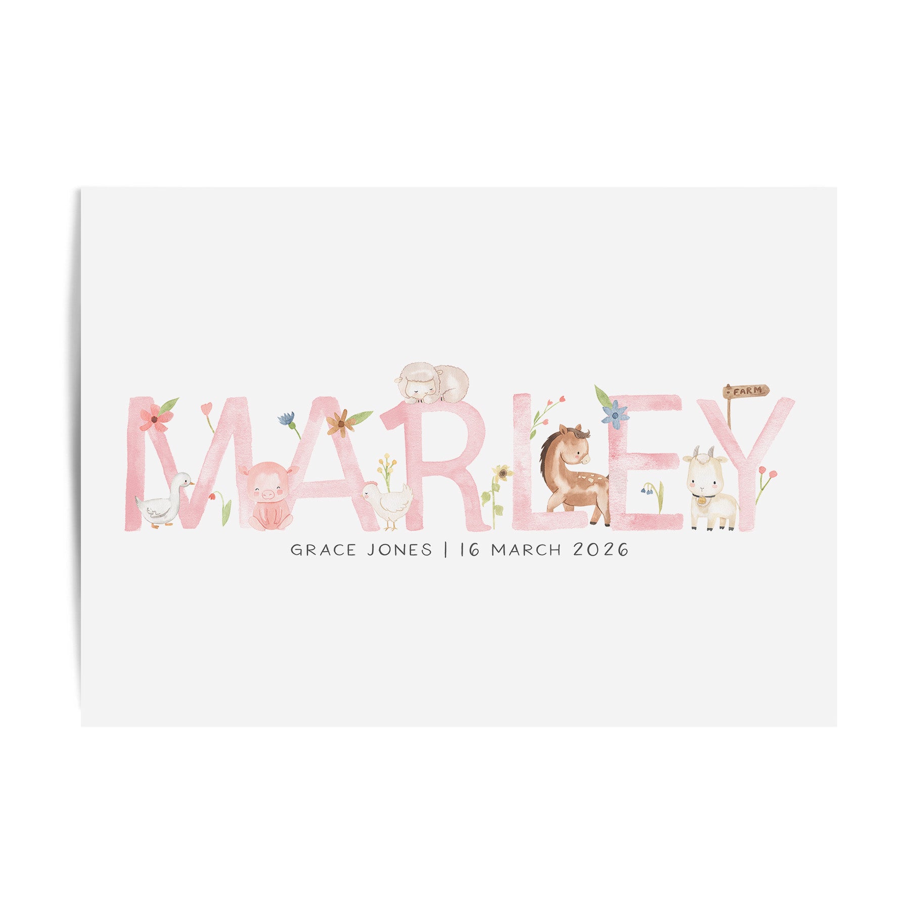 Floral Farm Animal Name Print