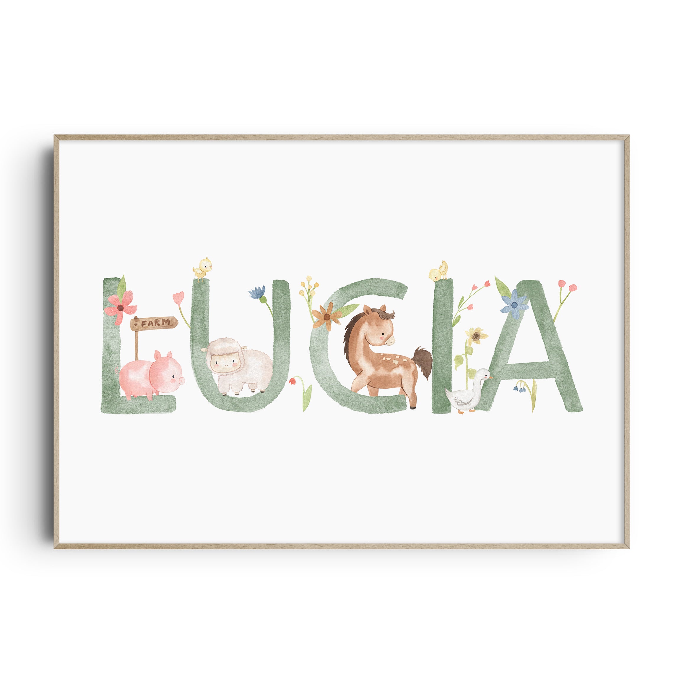 Floral Farm Animal Name Print