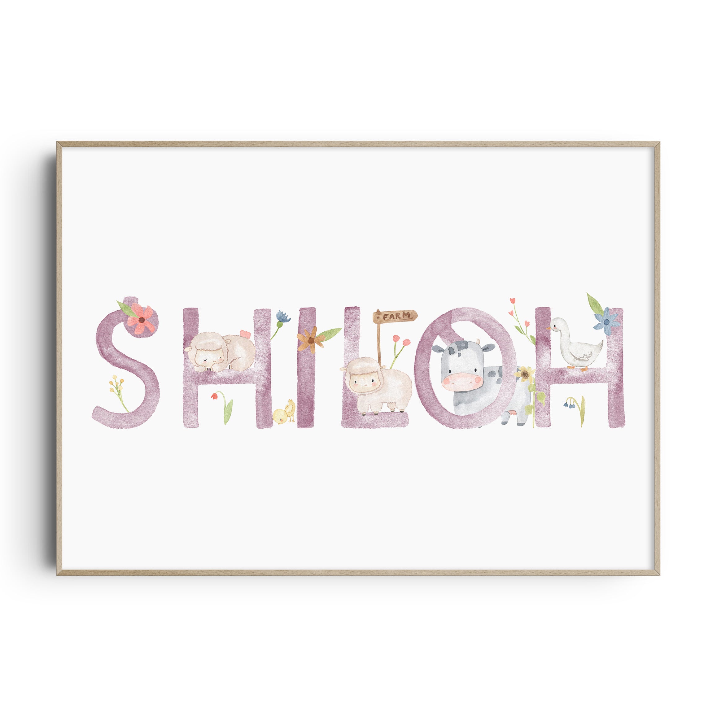 Floral Farm Animal Name Print