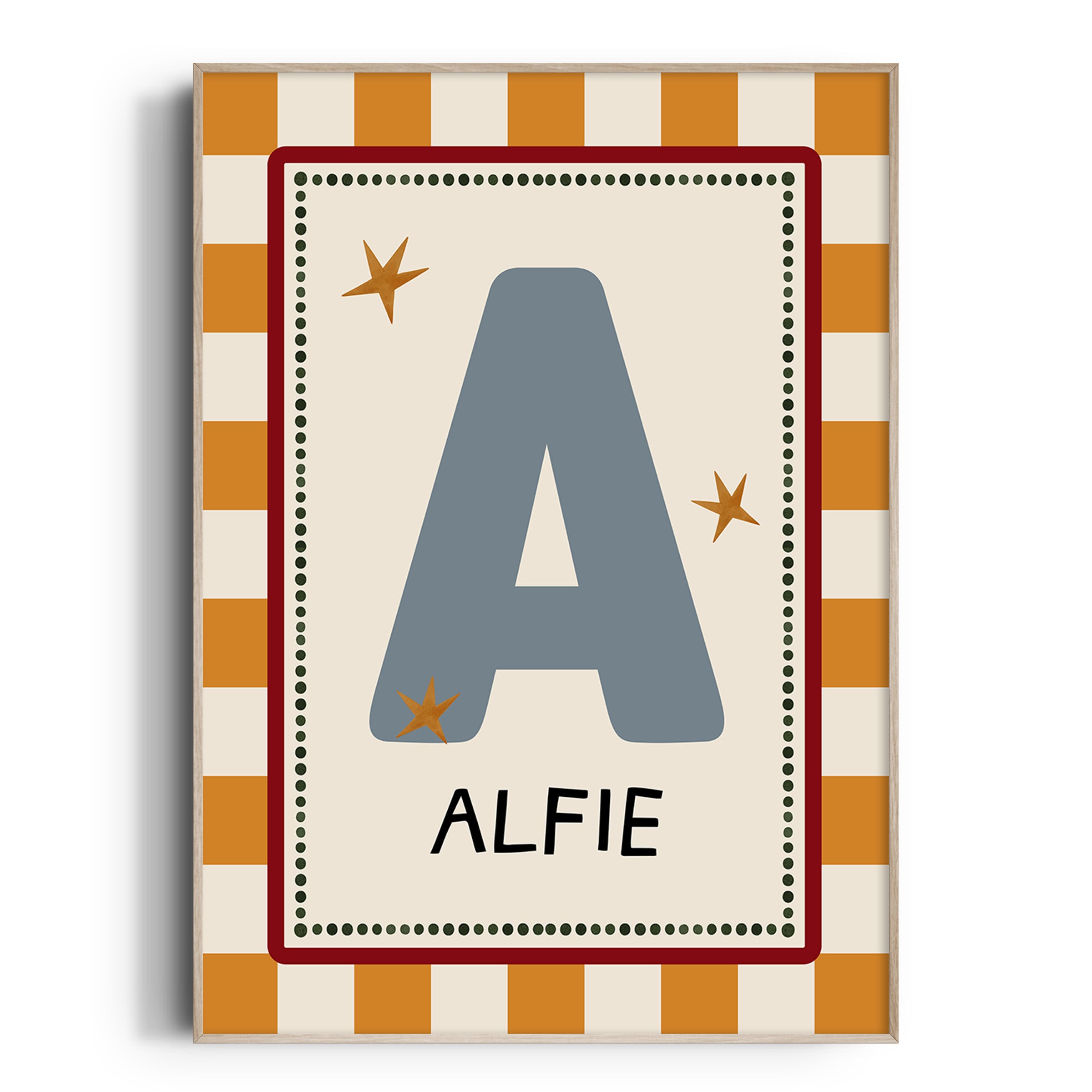 Orange Check Letter & Name Print