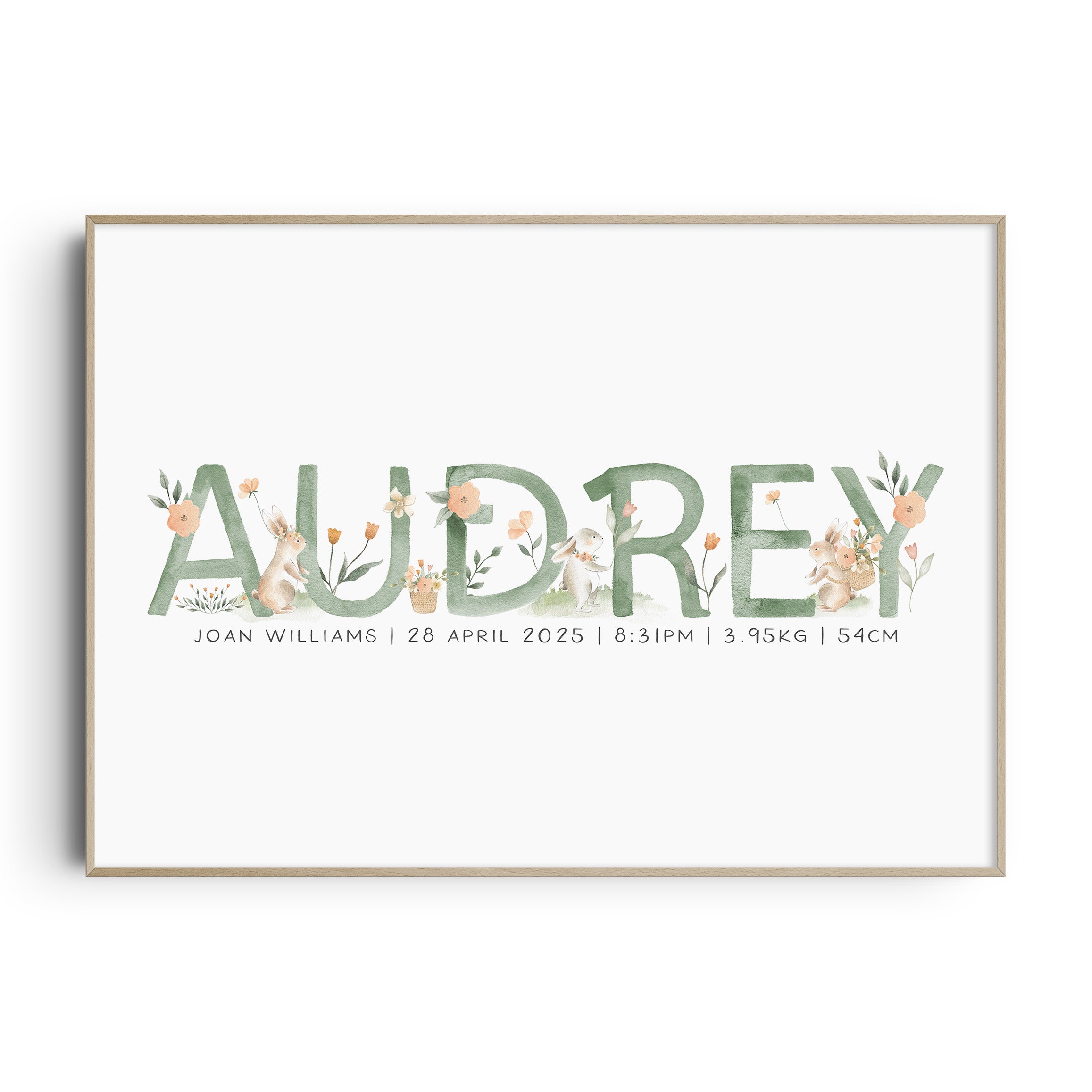 Spring Bunnies Name & Birth Print