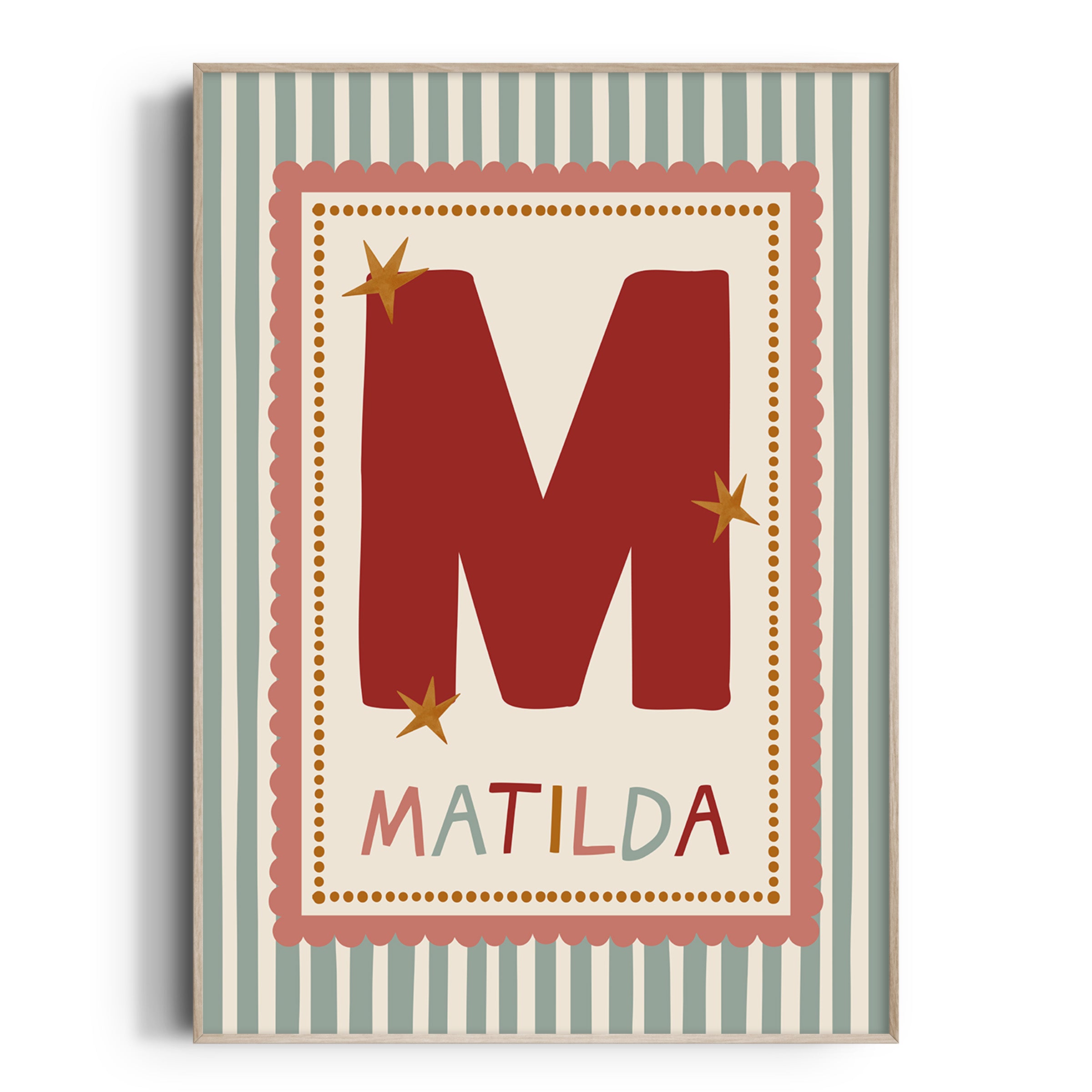 Pink Scallop Green Stripe Letter & Name Print