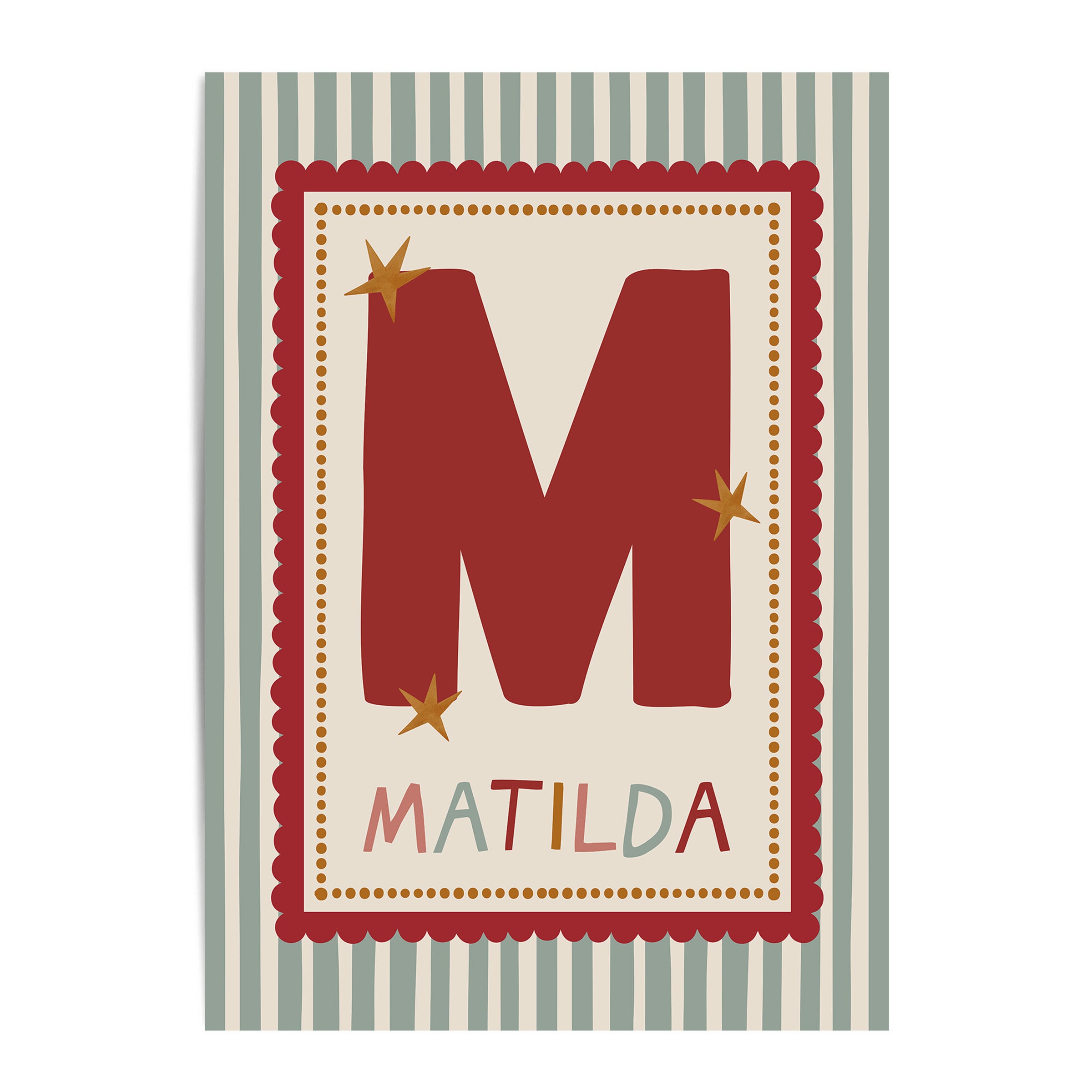 Red Scallop Green Stripe Letter & Name Print