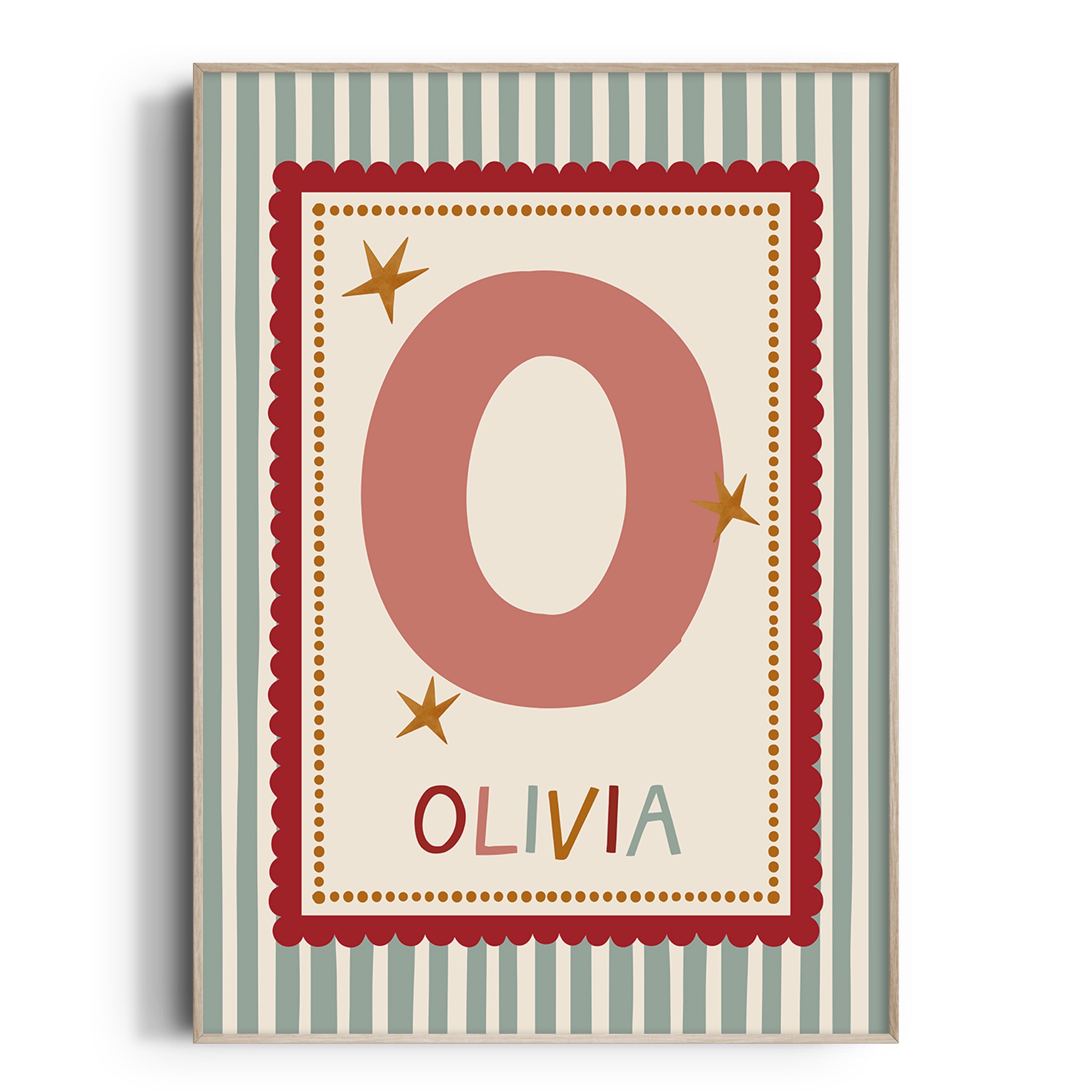 Red Scallop Green Stripe Letter & Name Print