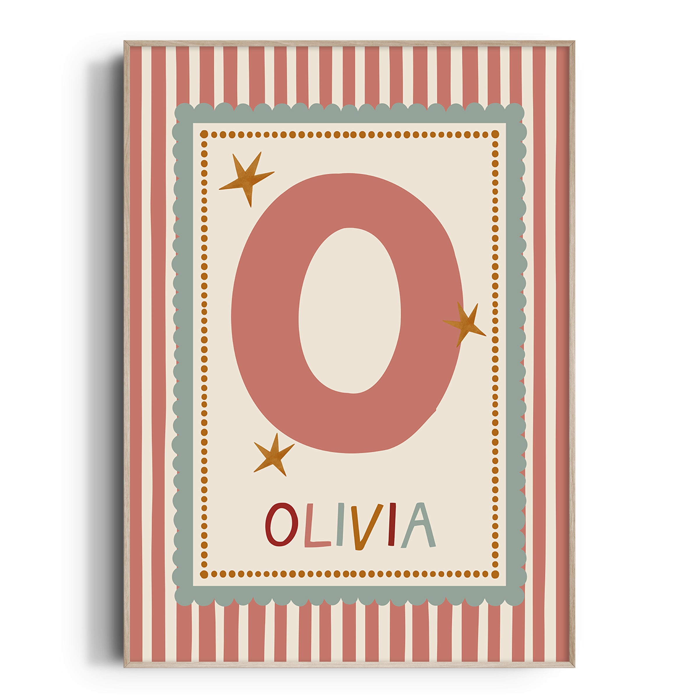 Green Scallop Pink Stripe Letter & Name Print