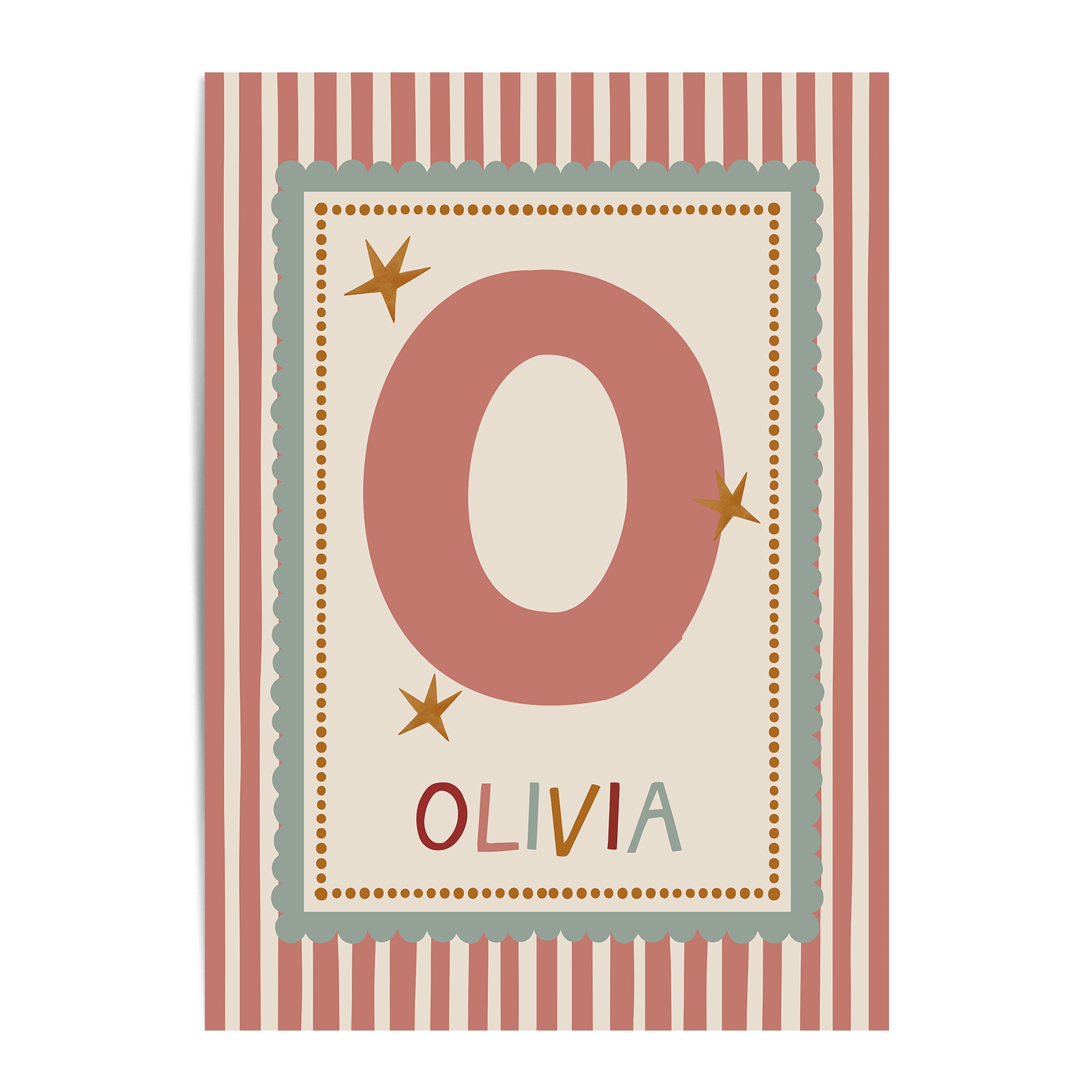 Green Scallop Pink Stripe Letter & Name Print