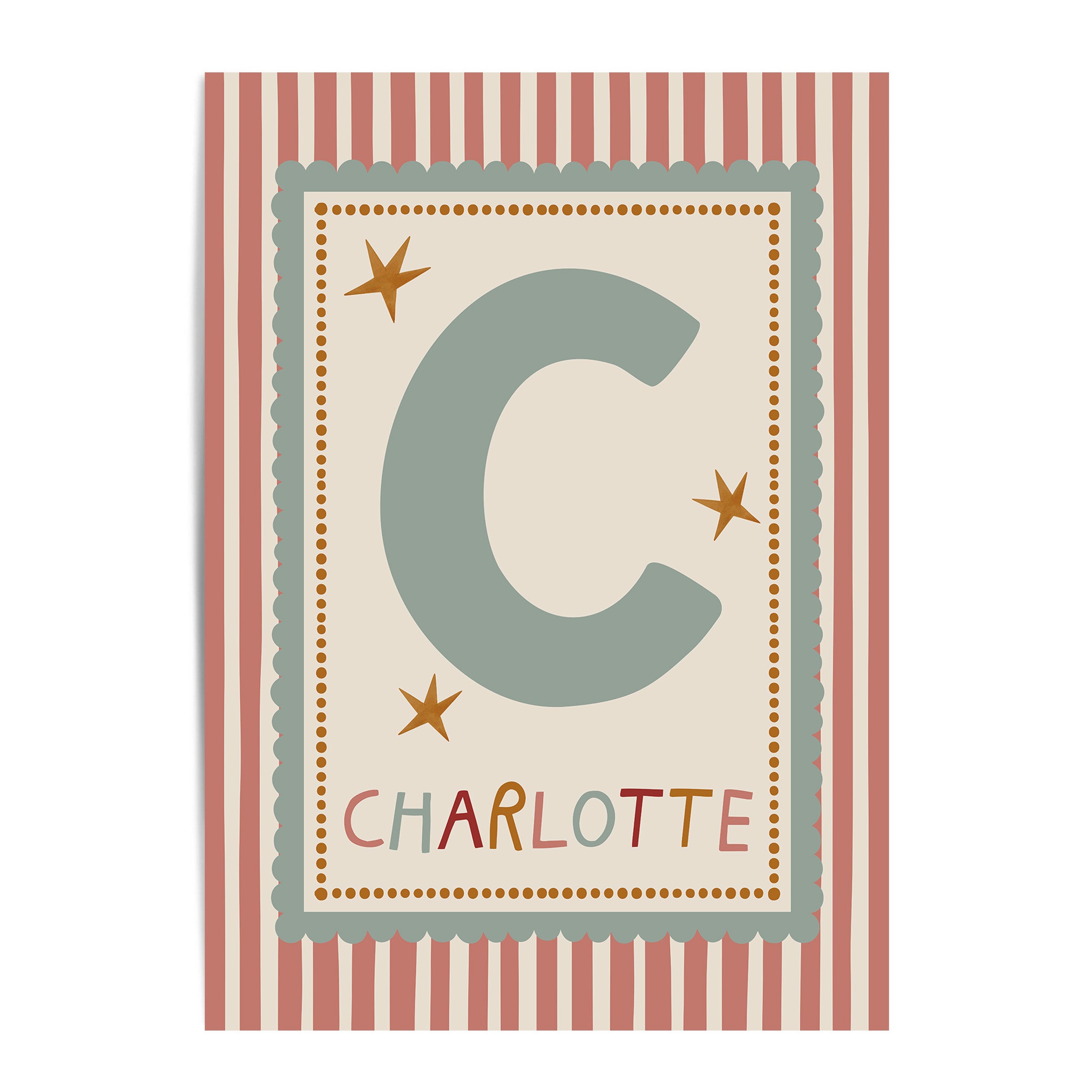 Green Scallop Pink Stripe Letter & Name Print