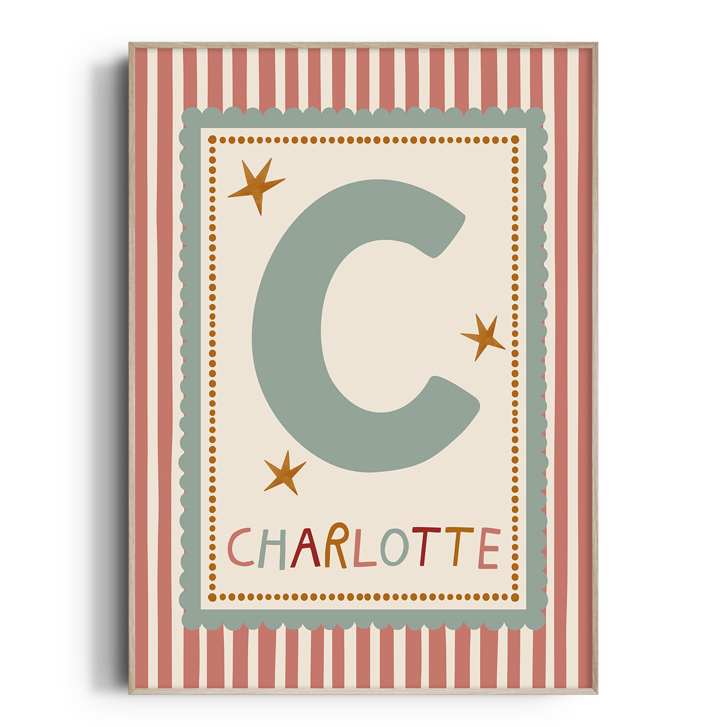 Green Scallop Pink Stripe Letter & Name Print