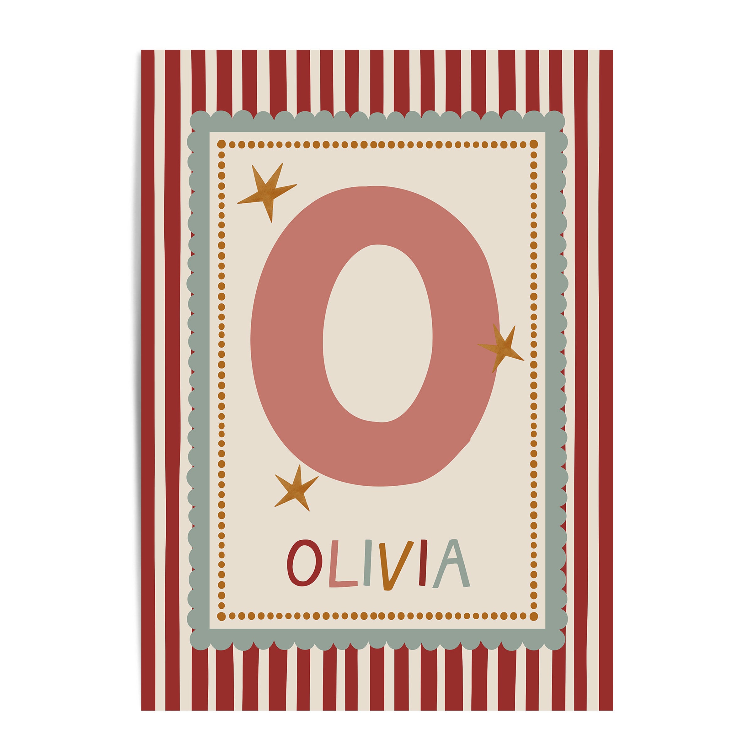 Green Scallop Red Stripe Letter & Name Print