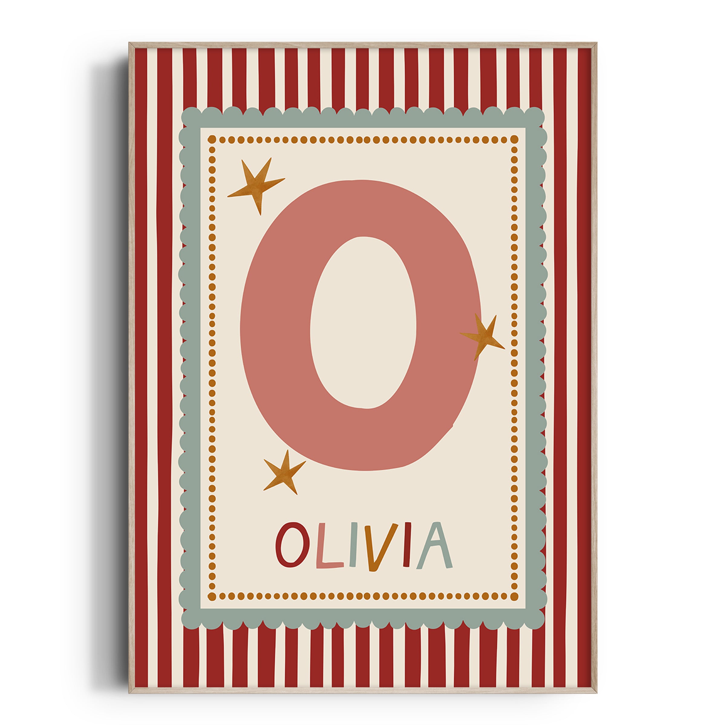 Green Scallop Red Stripe Letter & Name Print
