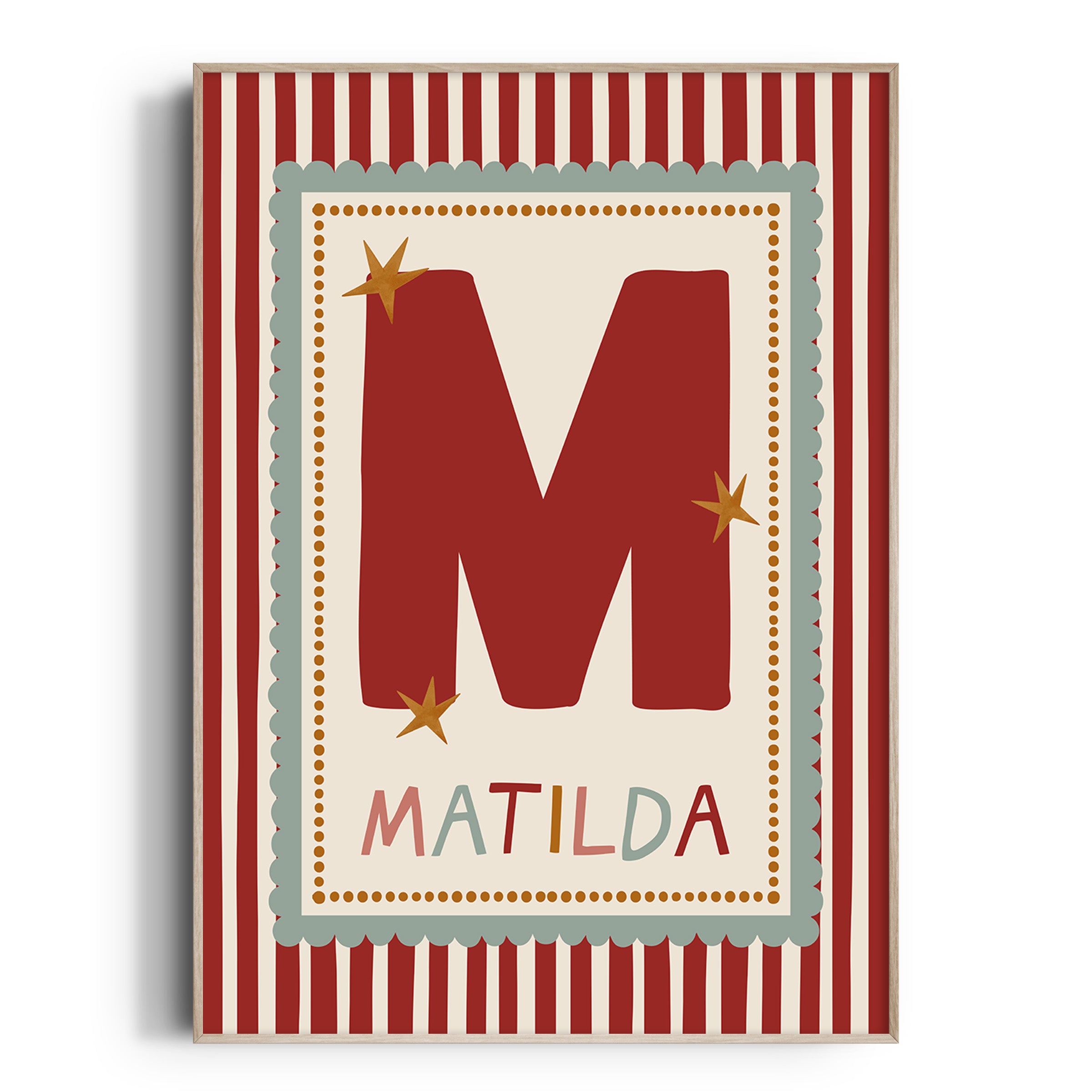 Green Scallop Red Stripe Letter & Name Print
