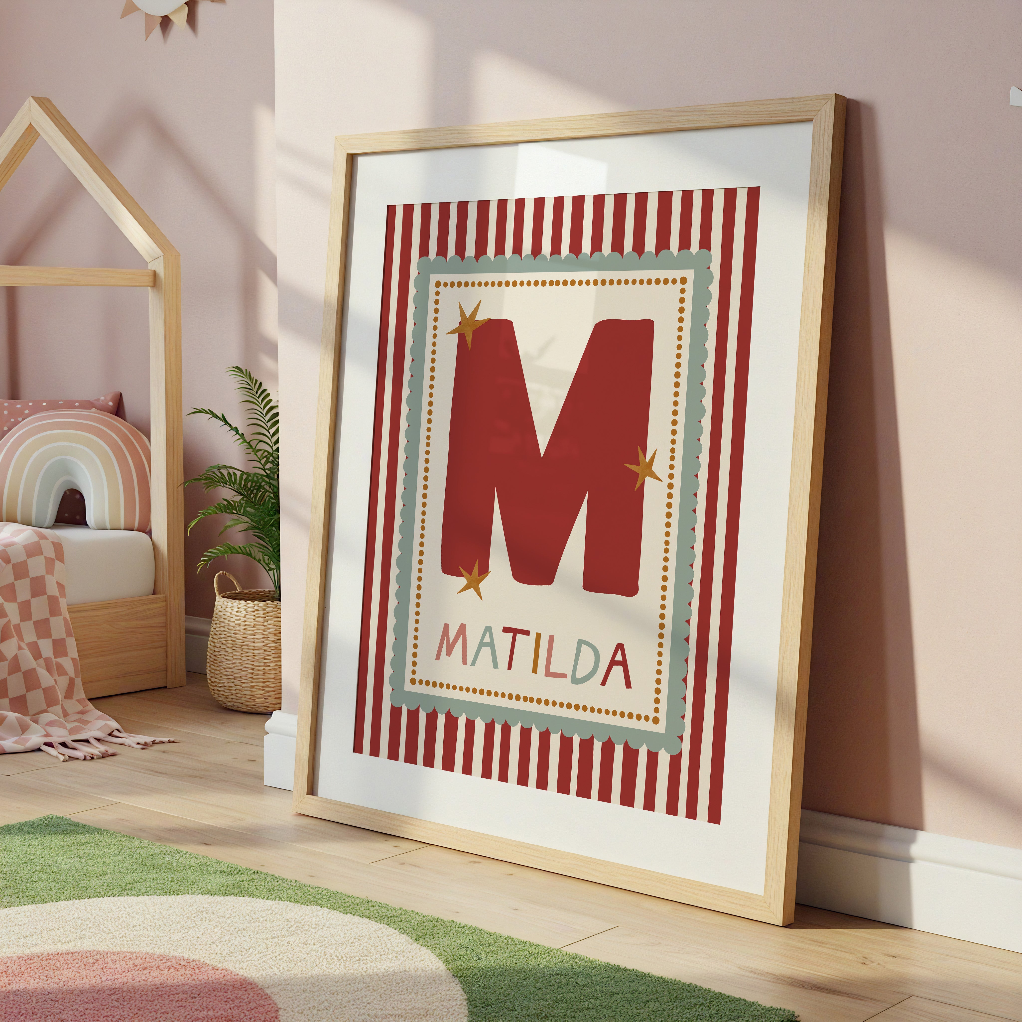 Green Scallop Red Stripe Letter & Name Print