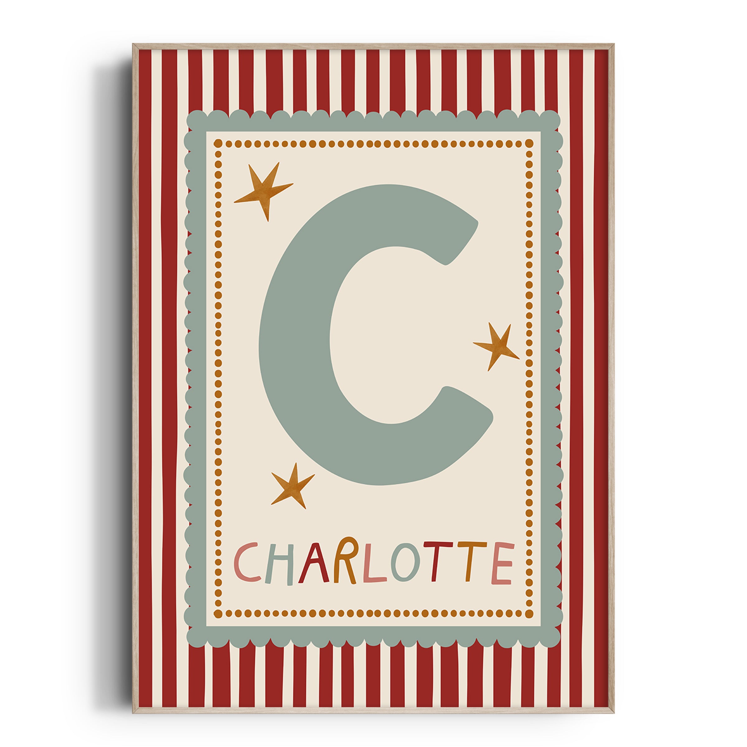 Green Scallop Red Stripe Letter & Name Print