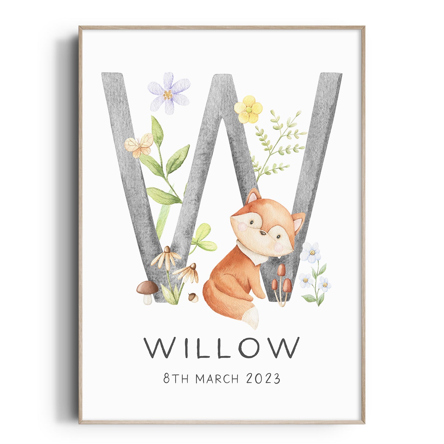 Woodland Fox Name Print