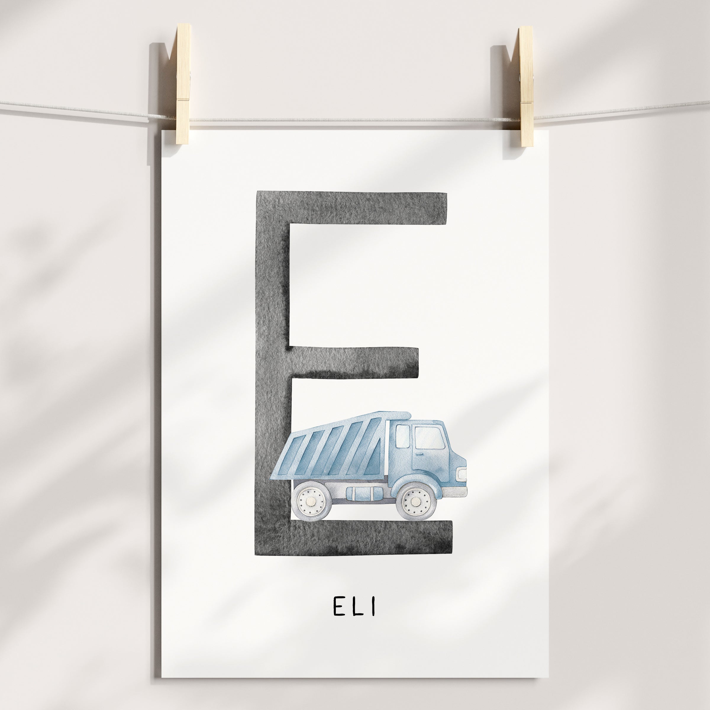 Watercolour Construction Vehicles & Name Print