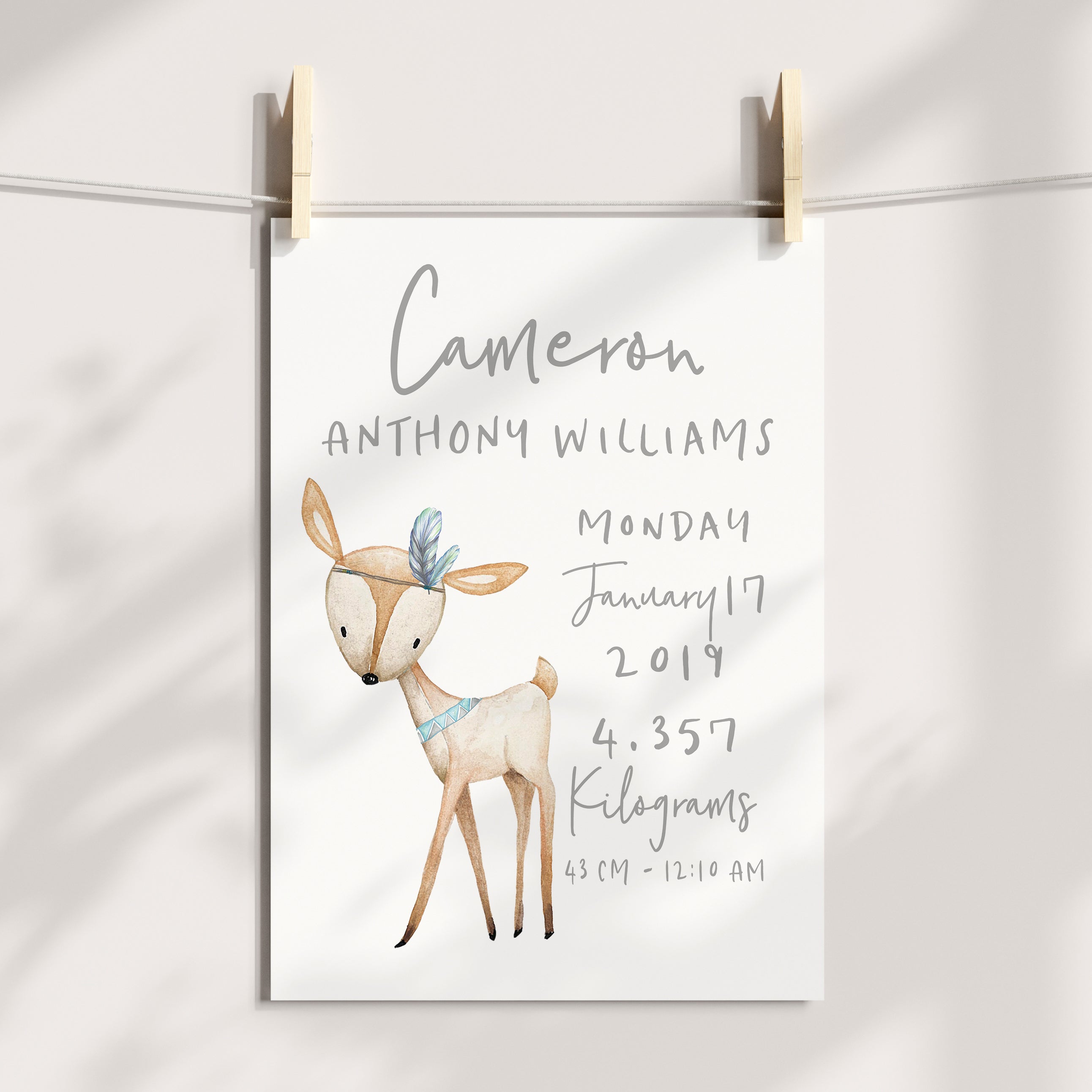 Woodland Deer Birth Print