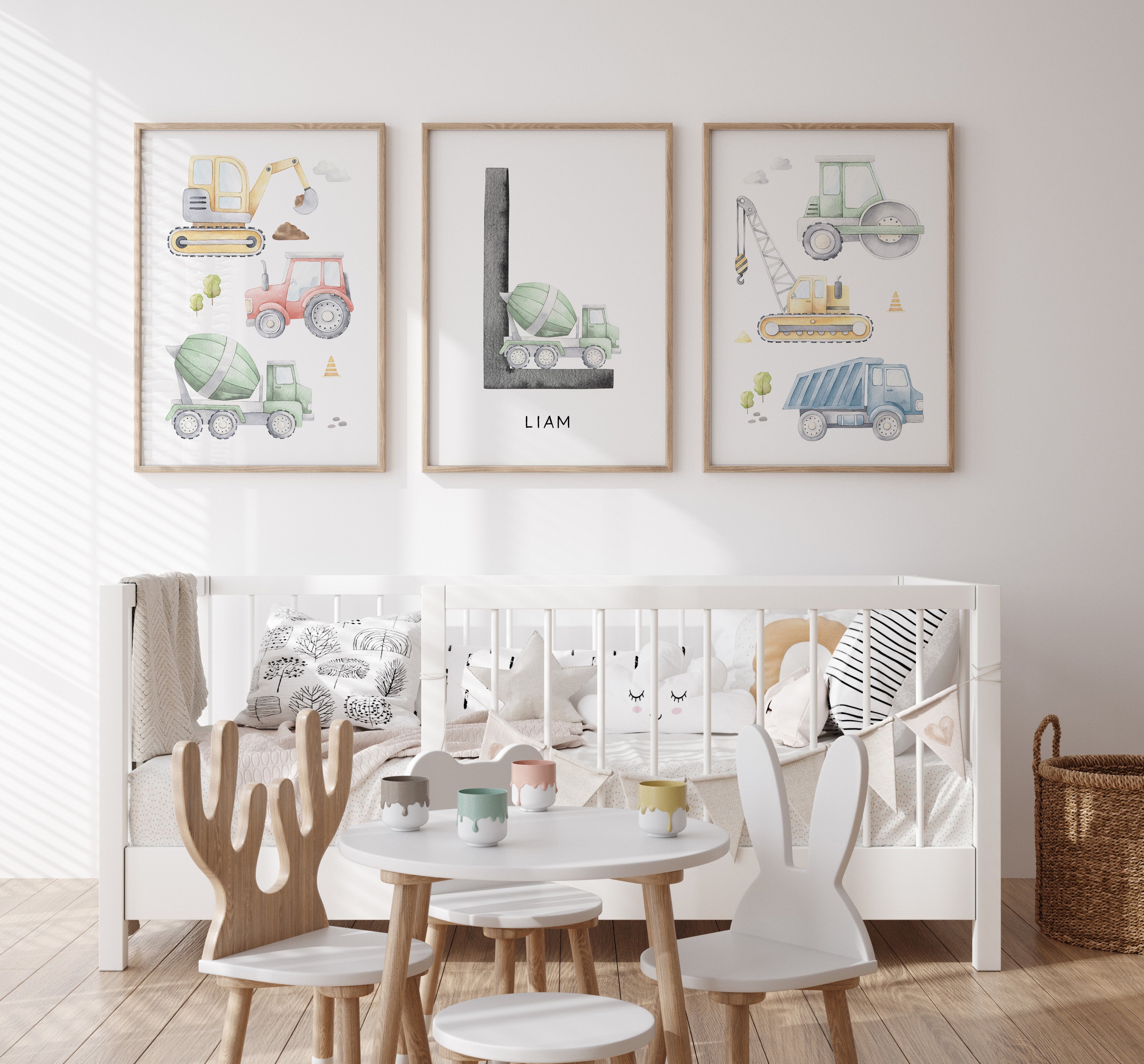 Watercolour Construction Vehicles & Name Print