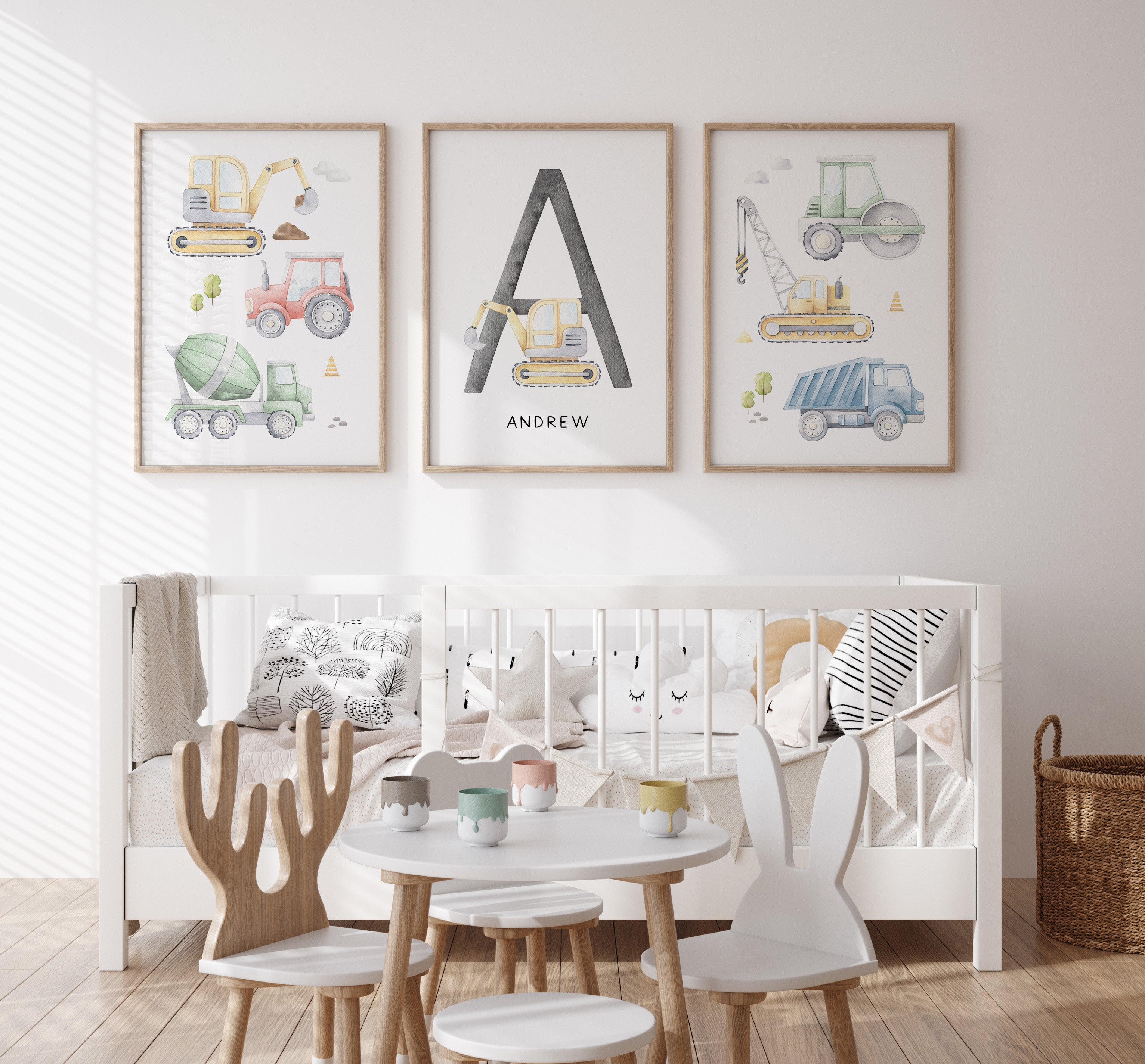 Watercolour Construction Vehicles & Name Print