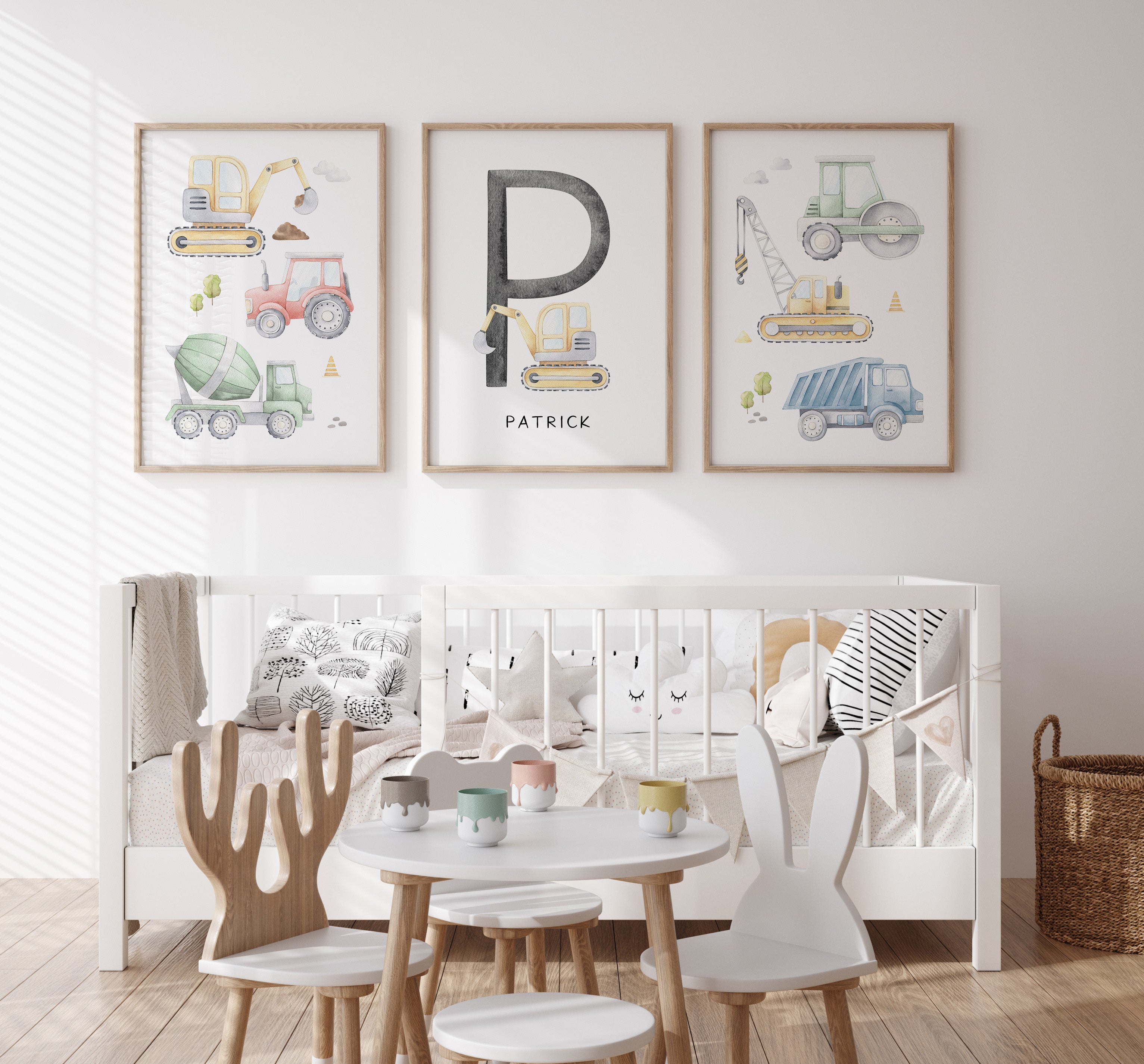 Watercolour Construction Vehicles & Name Print