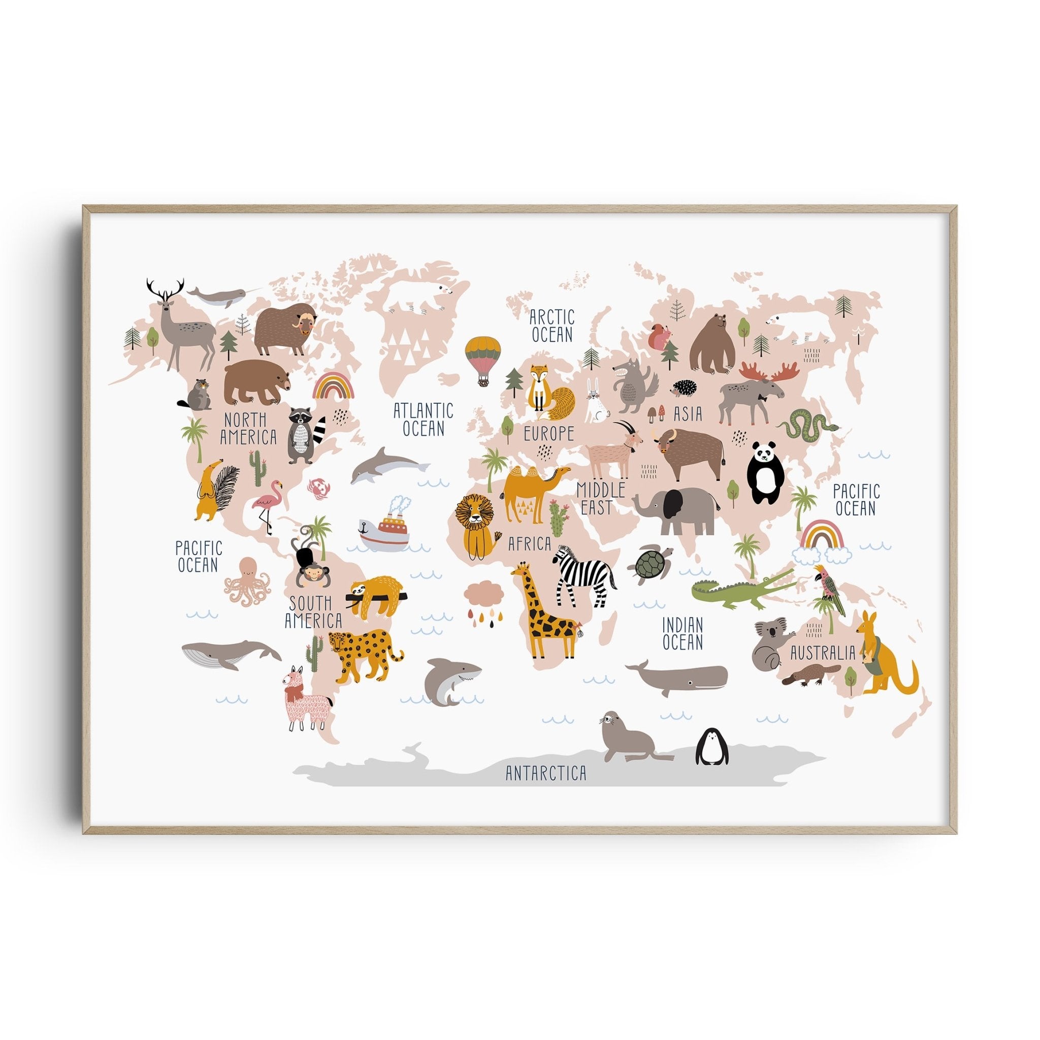 Animal World Map Print